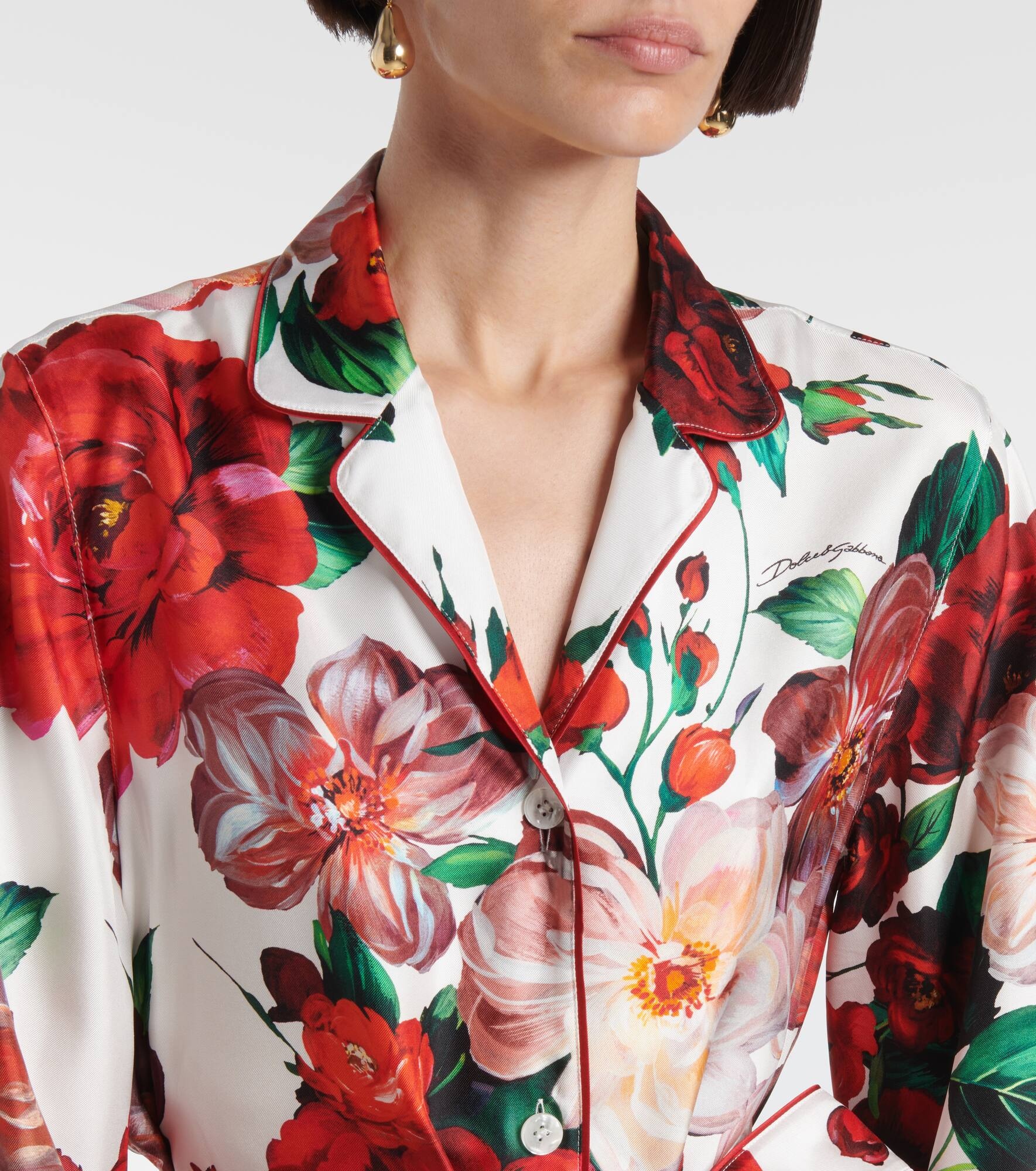 Floral silk satin shirt - 4