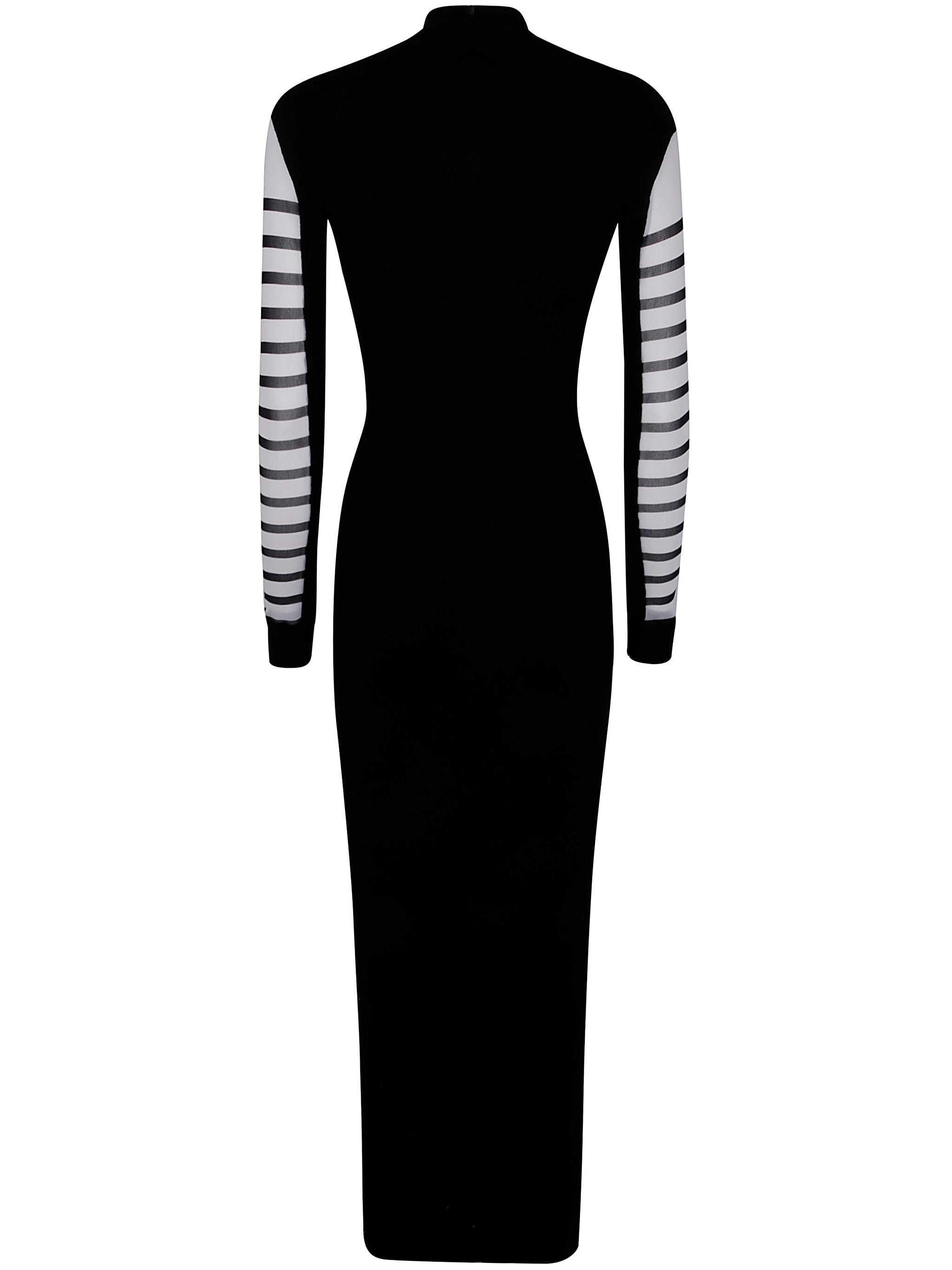 Jean Paul Gaultier Women Mix Mesh And Knit Long Sleeves Dress Printed "Mariniere" - 6