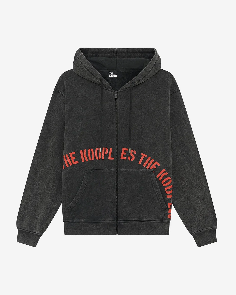 ZIPPED SWEATSHIRT WITH BLACK SILK-SCREEN PRINT - 1