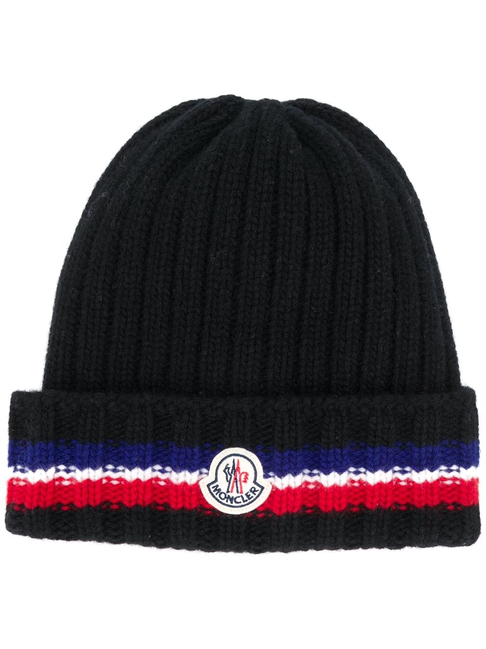 striped logo-patch beanie - 1