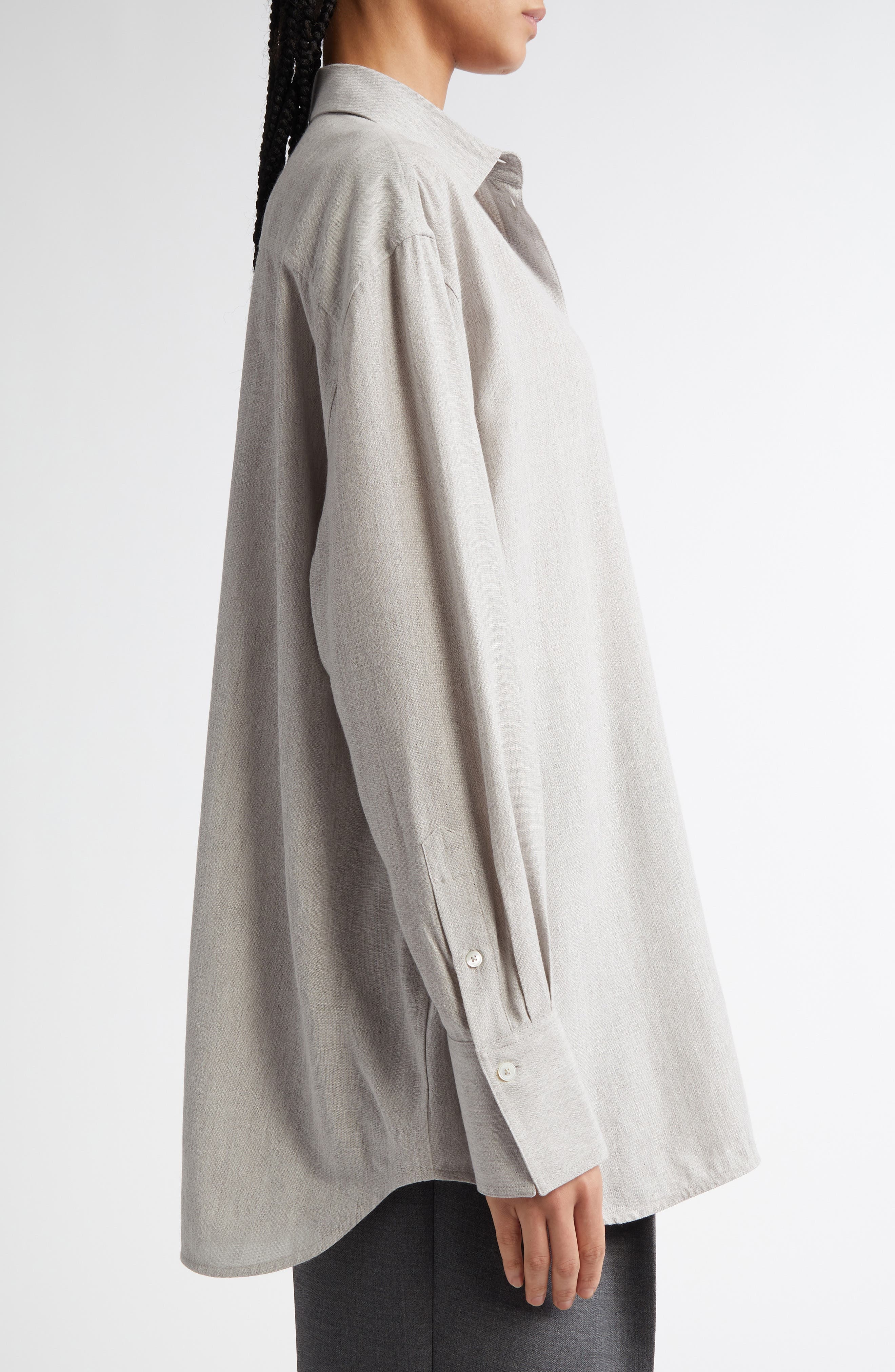 TOTEME Relaxed Fit Button-Up Shirt in Pale Grey Melange at Nordstrom - 4