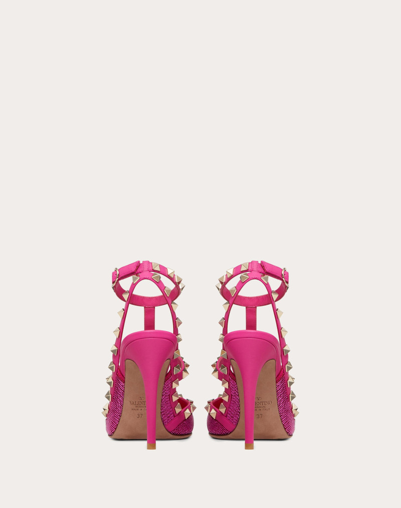 SATIN ROCKSTUD PUMP WITH ALL-OVER TUBES EMBROIDERY AND STRAPS 100MM 3