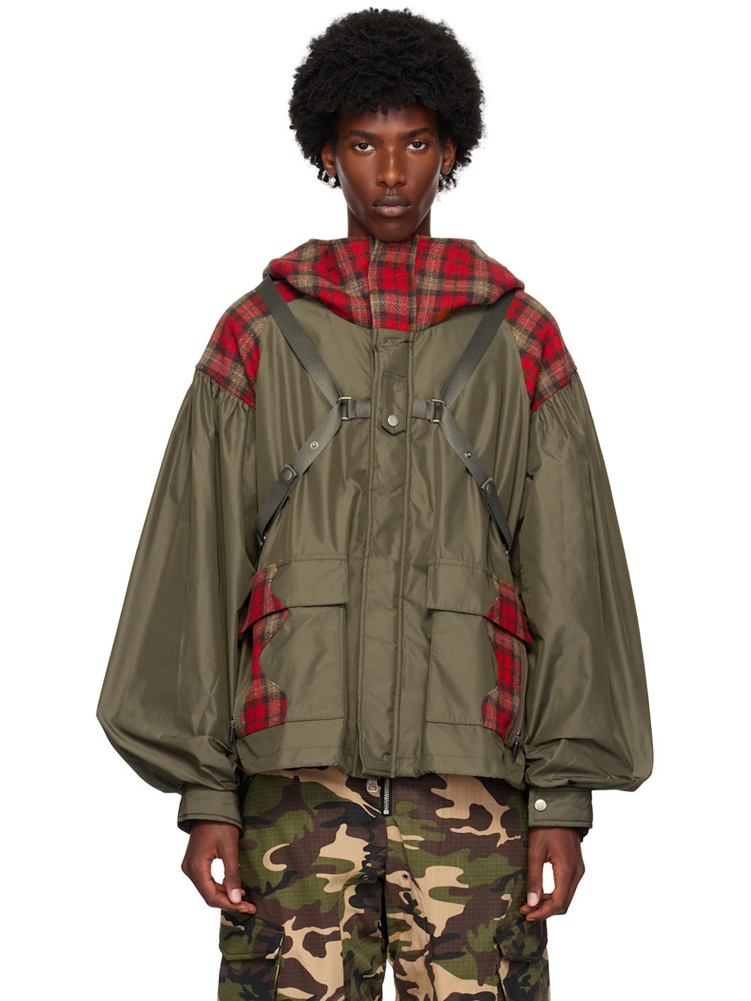 Khaki Puff Sleeve Harness Jacket - 1