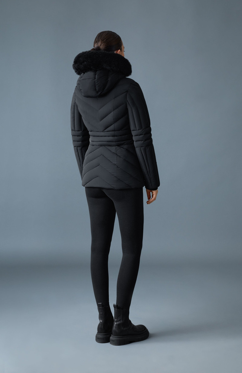 NADIA-SHZ Hooded Down Jacket With Shearling Trim 4