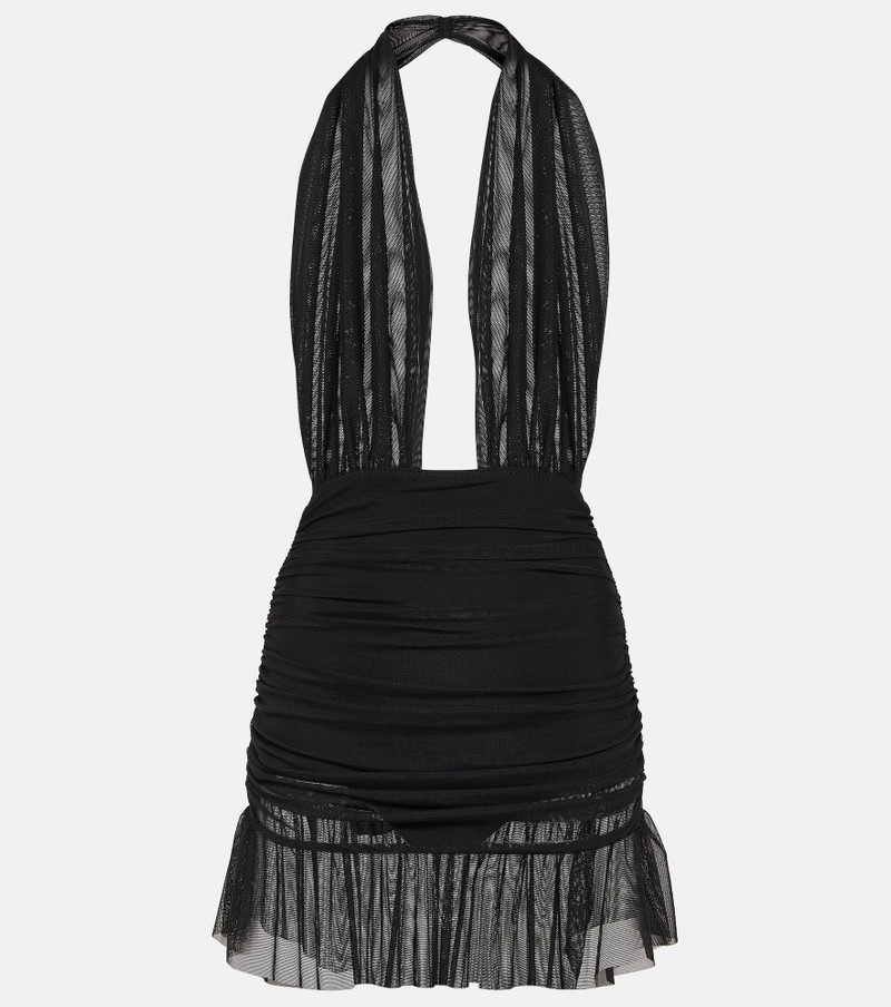 Ruffled halterneck chiffon minidress 1