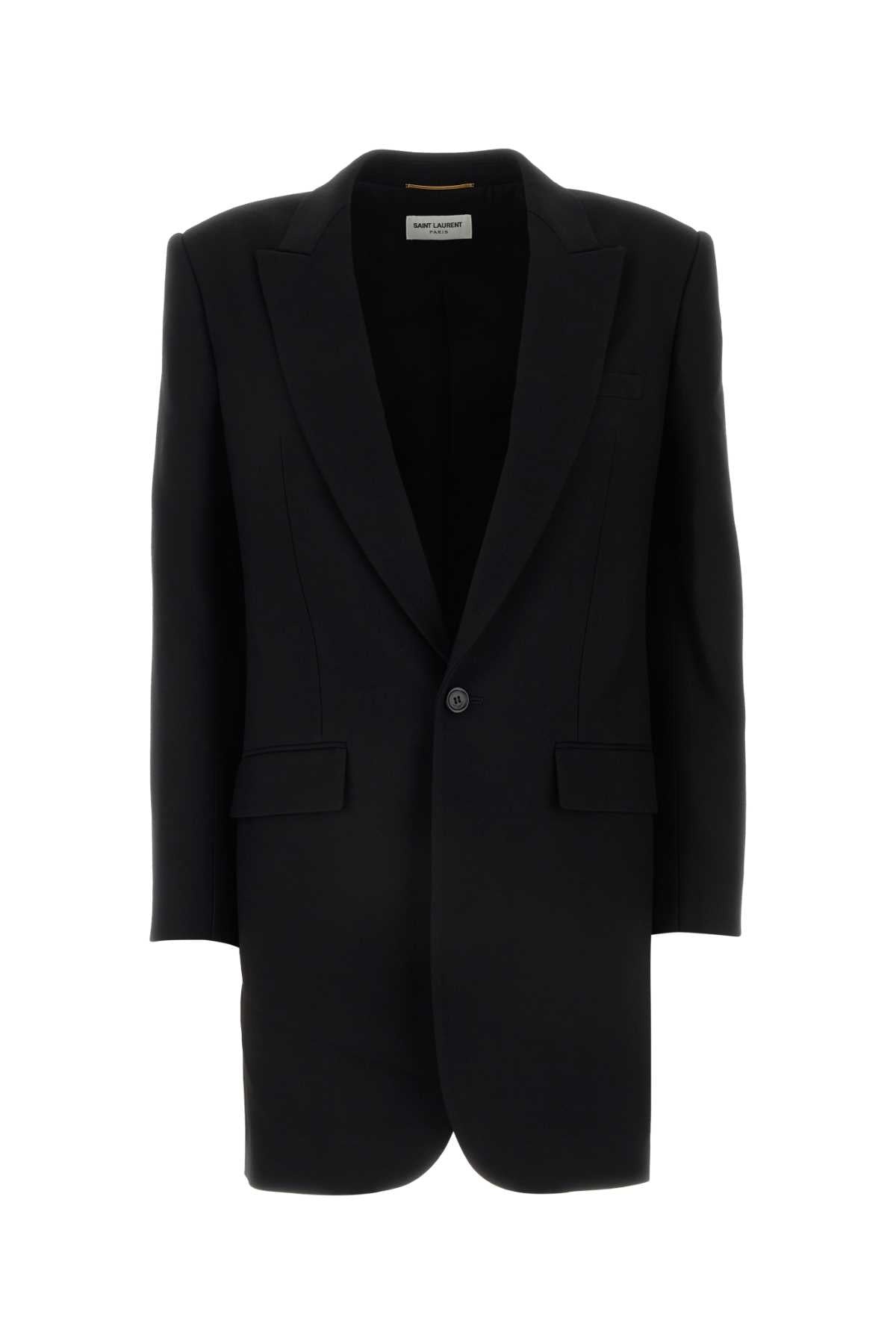 Saint Laurent Women Black Gabardine Blazer - 1