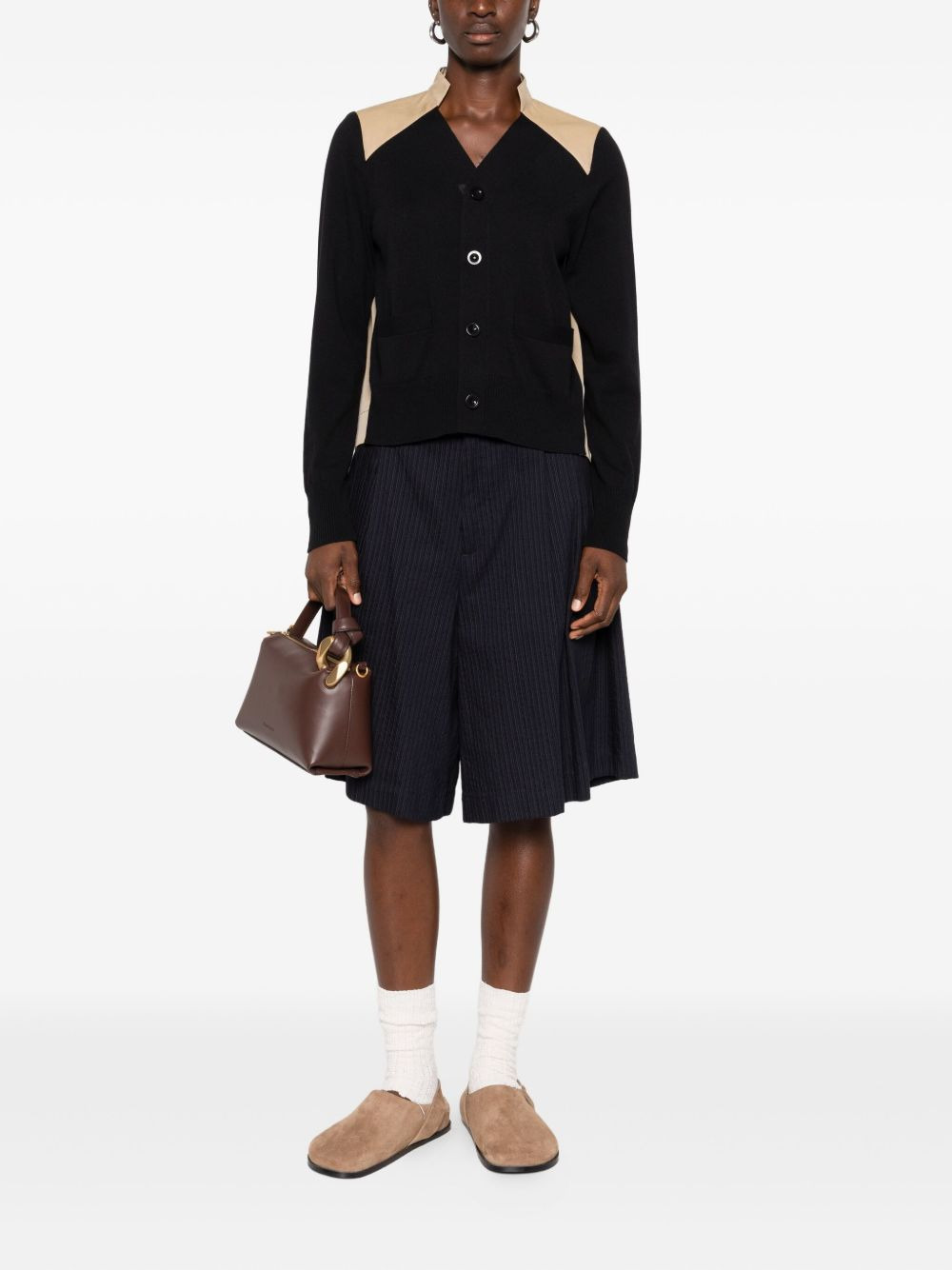contrast-panel gabardine cardigan - 2