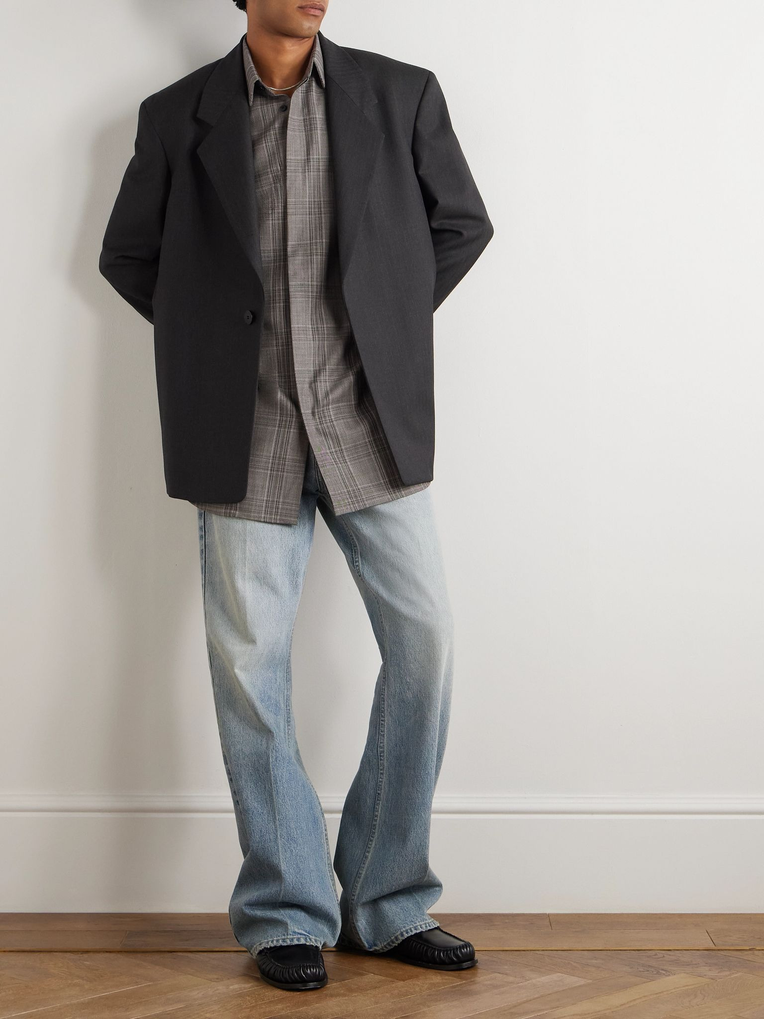 Oversized Checked Wool Shirt Gray - 2