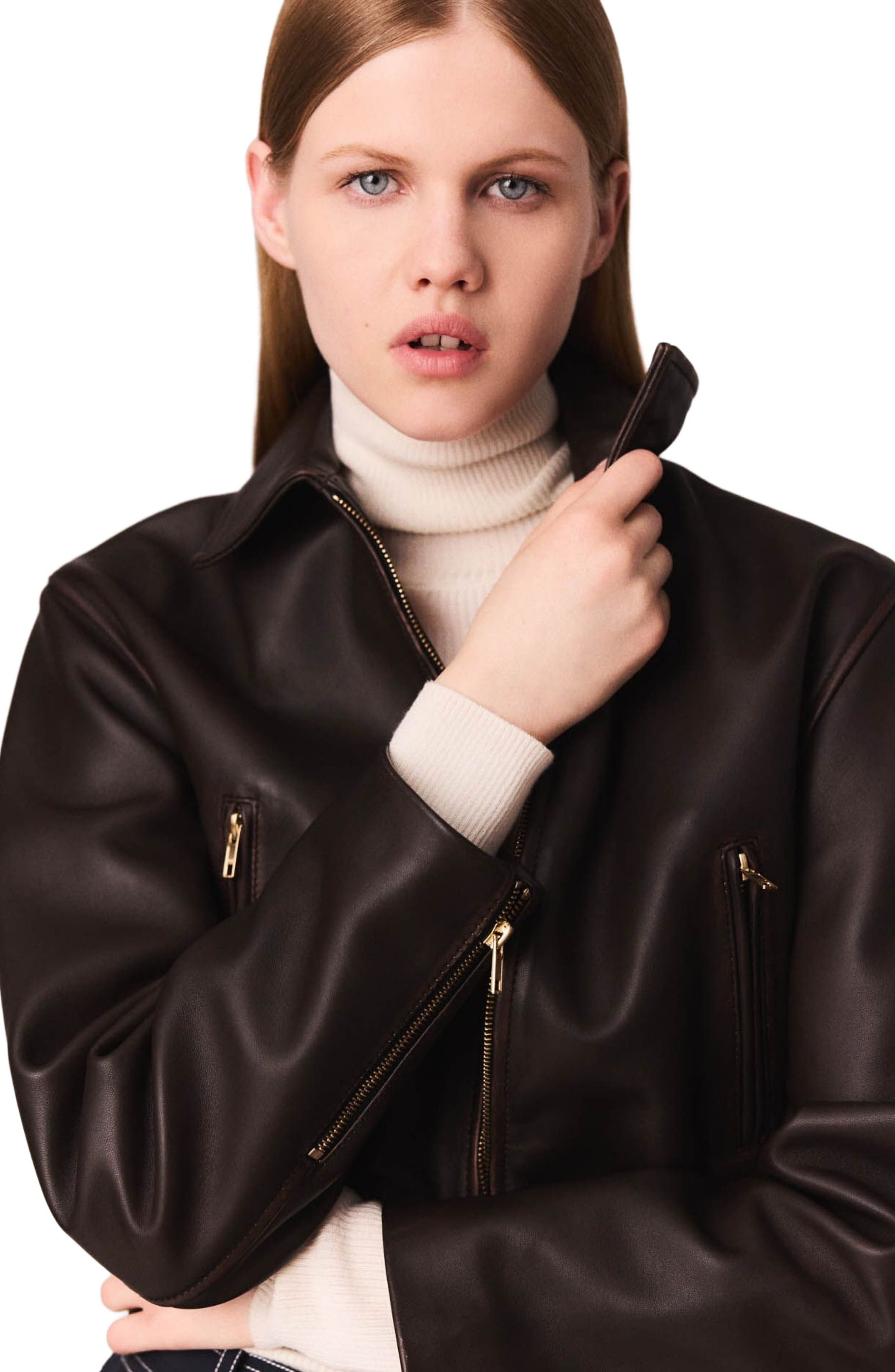 maje Vintage leather jacket in Brown at Nordstrom - 7