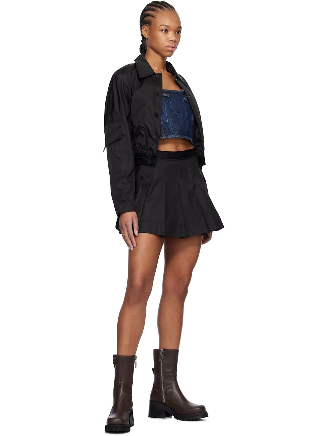 GANNI BLACK DUCHESSE NYLON PLEATED MINI SKIRT | REVERSIBLE