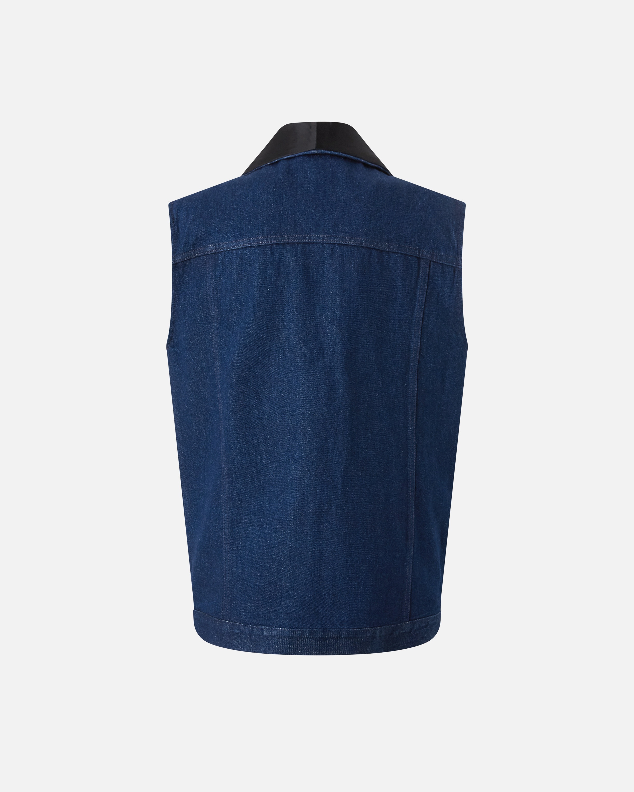 DENIM VEST WITH BLACK SATIN LAPEL COLLAR - 6
