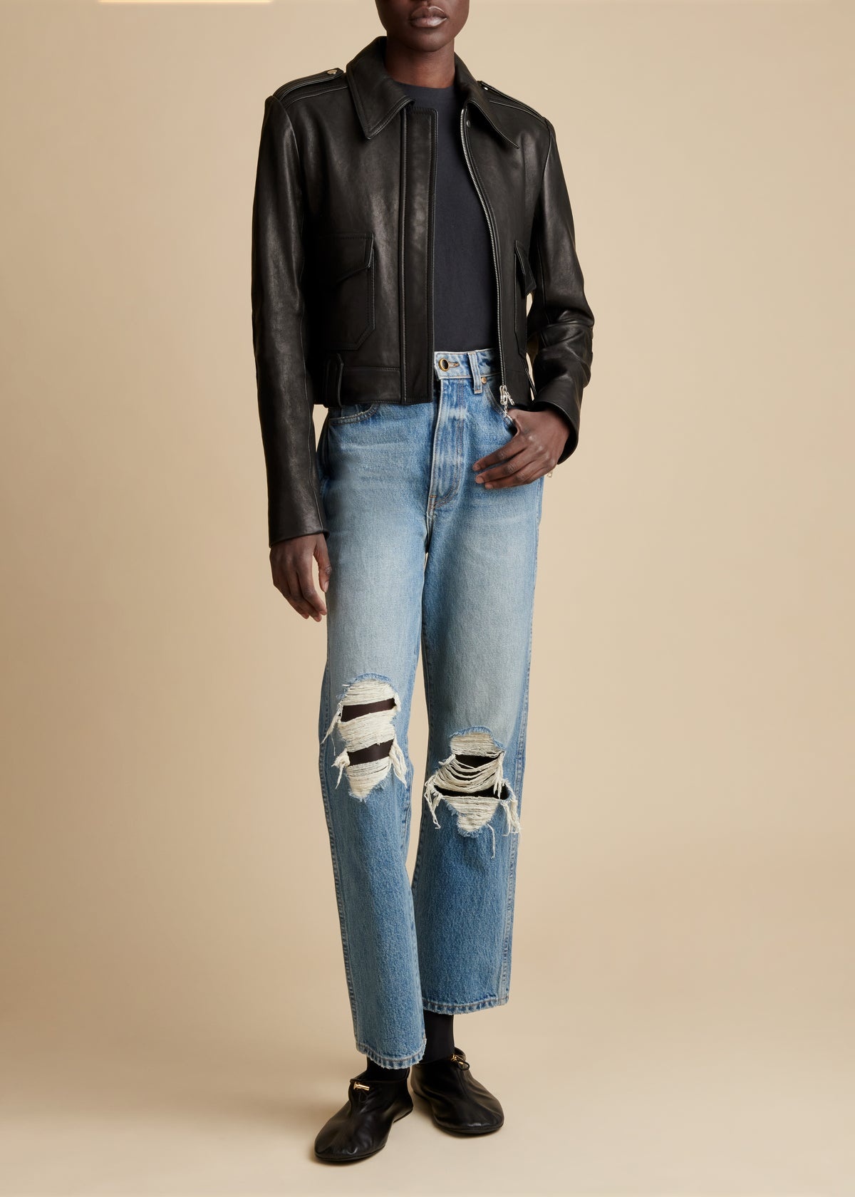 KHAITE The Cordelia Jacket in Black Leather | khaite