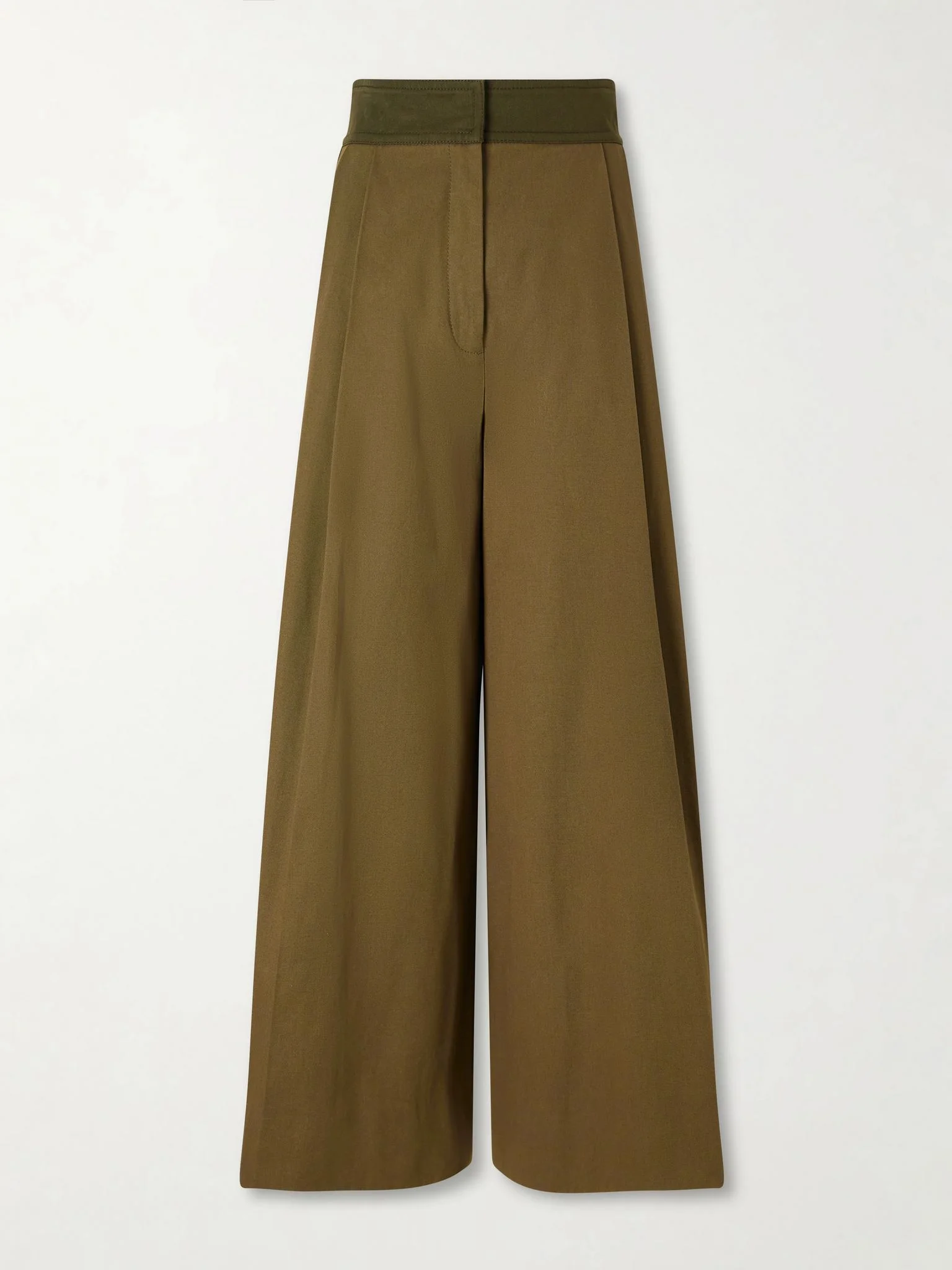 Valiant pleated cotton-twill wide-leg pants Green - 1