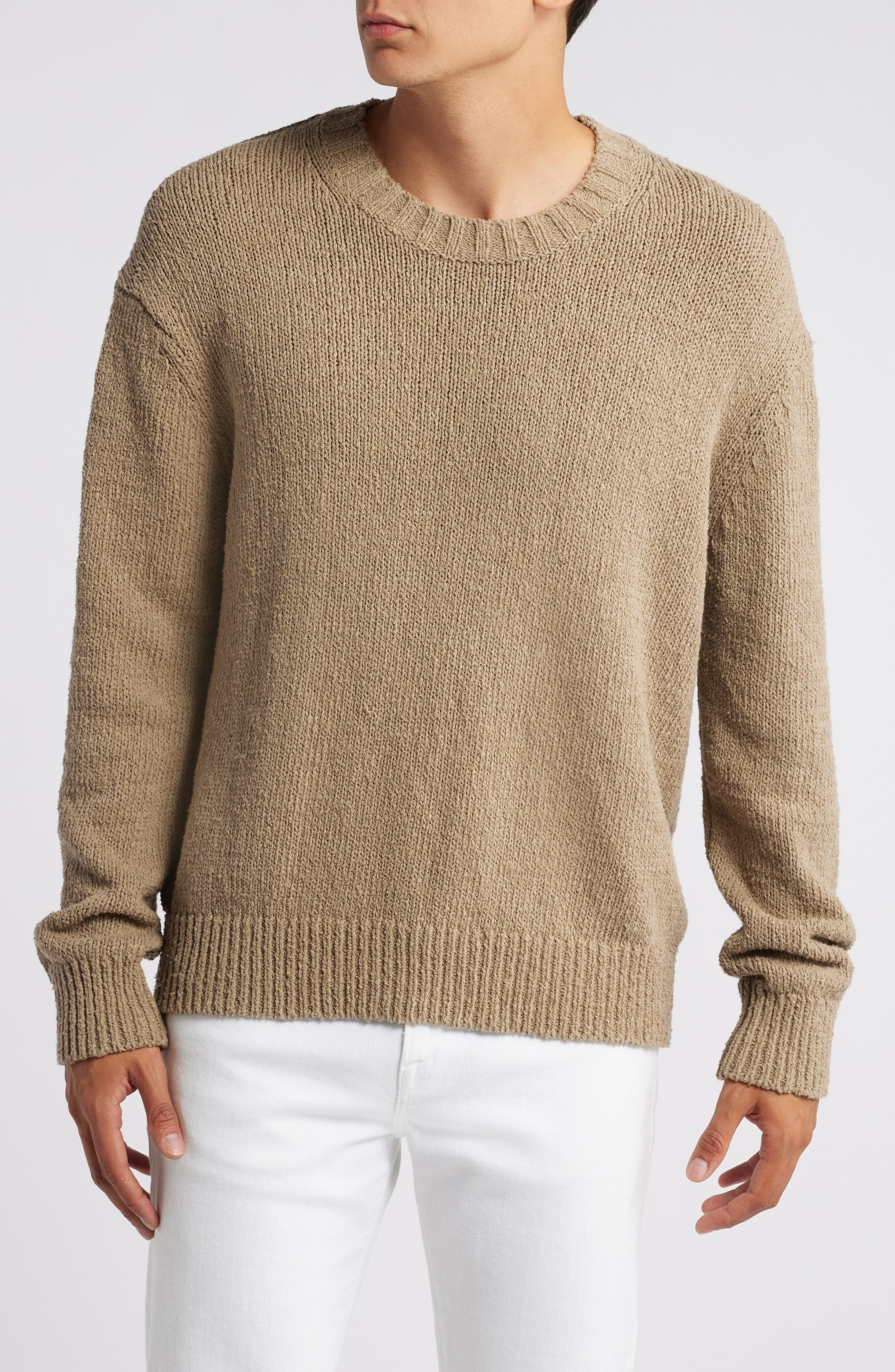 FRAME Slubbed Cotton Crewneck Sweater in Light Brown at Nordstrom - 1