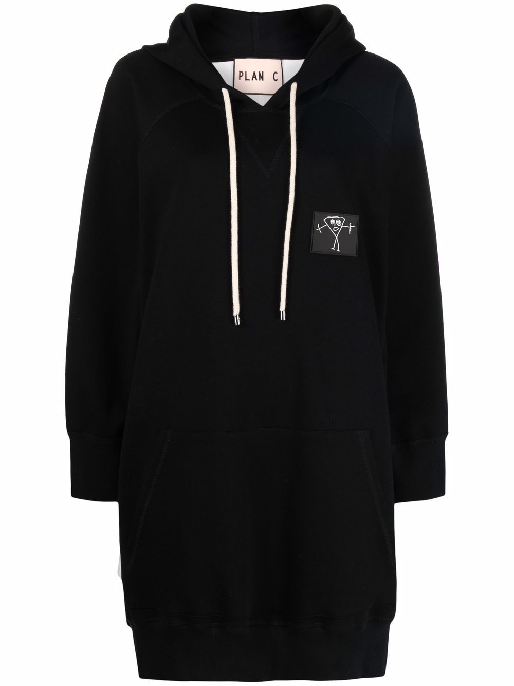 logo-patch two-tone longline hoodie - 1