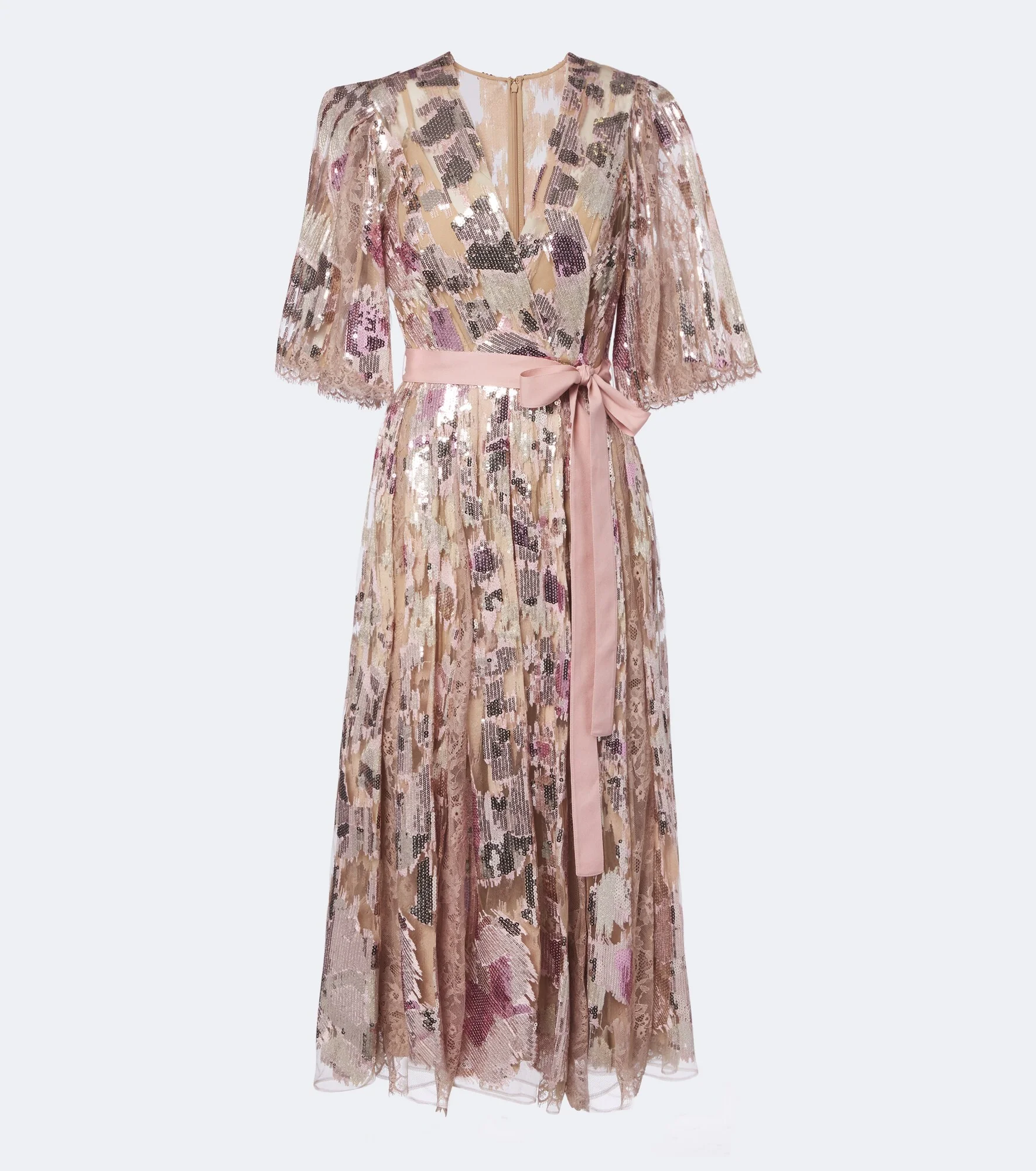 Sequined silk-blend lace wrap dress - 1