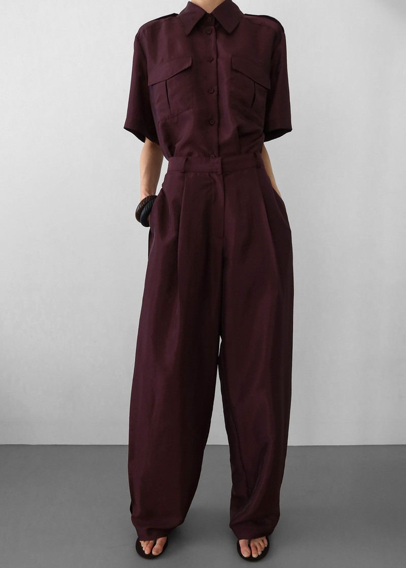 Aduna Satin Pleated Trousers - Burgundy 7