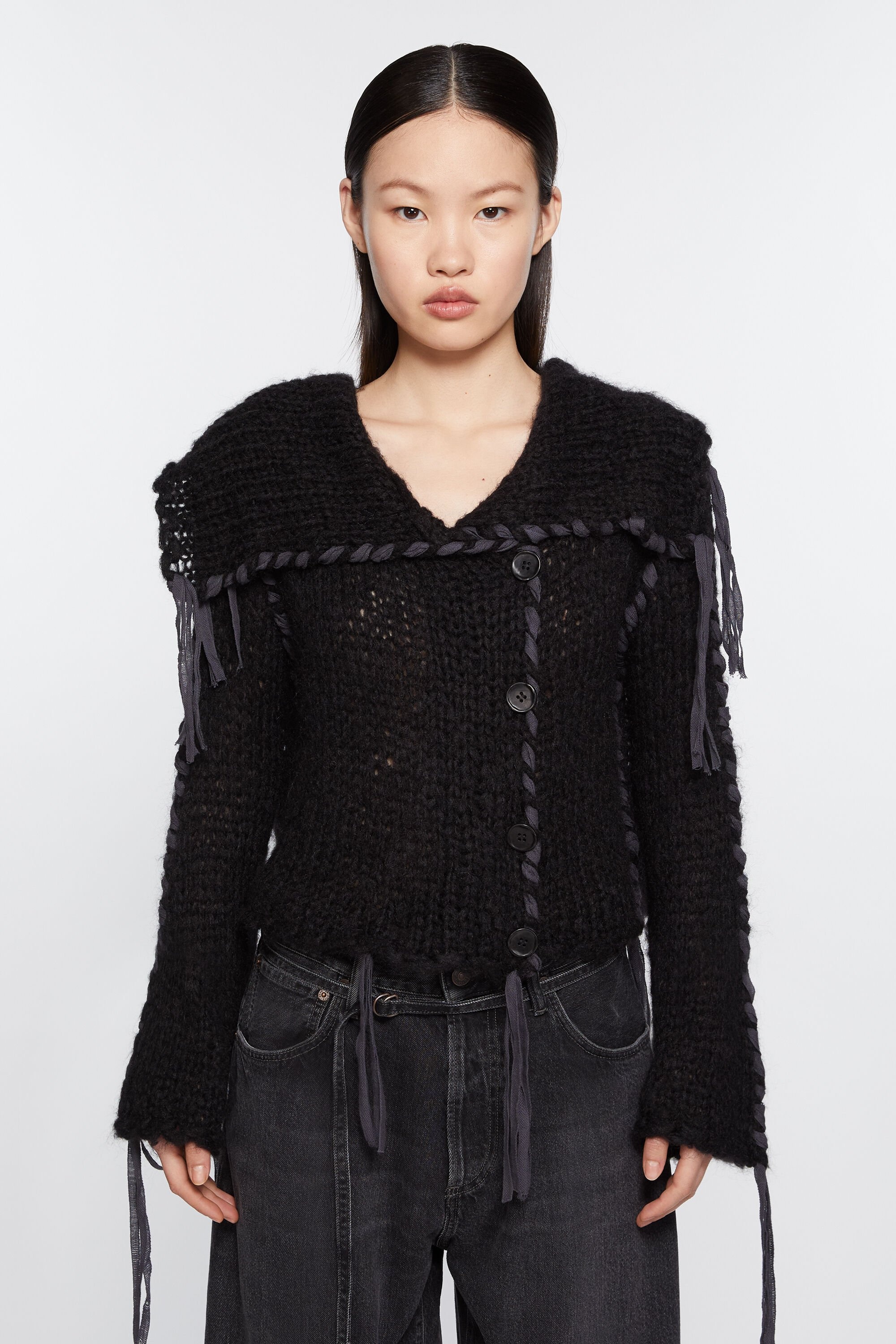 Lacing knit cardigan - Black - 2