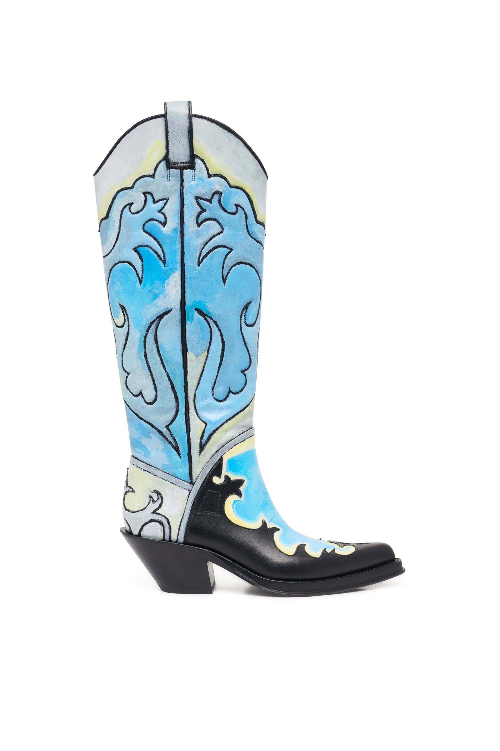 Hand Painted Capitana Cowboy Boot in Cloud Grey Leather - 1