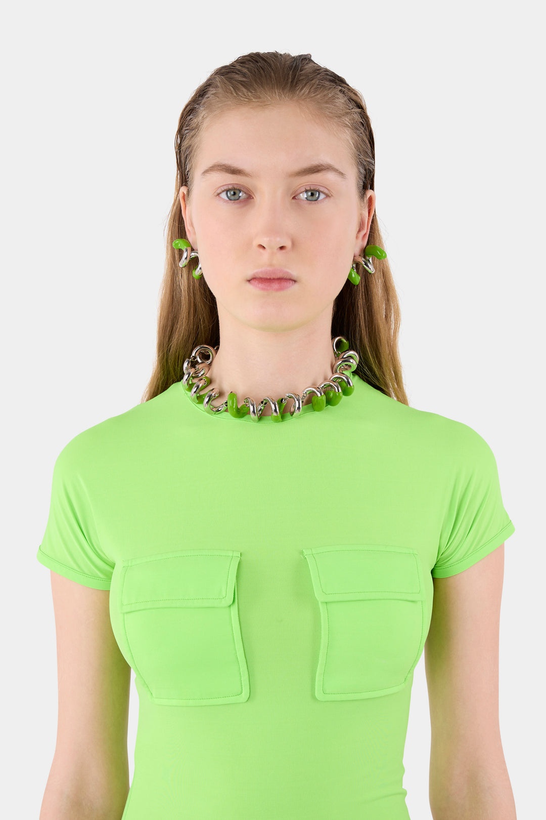 FUSILLO RUBBERIZED SILVER EARRINGS / fern green - 4