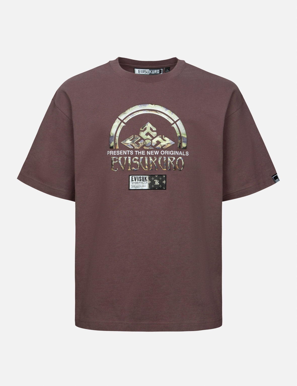 Rock-textured Print and Logo Embroidery Loose Fit T-shirt - 1