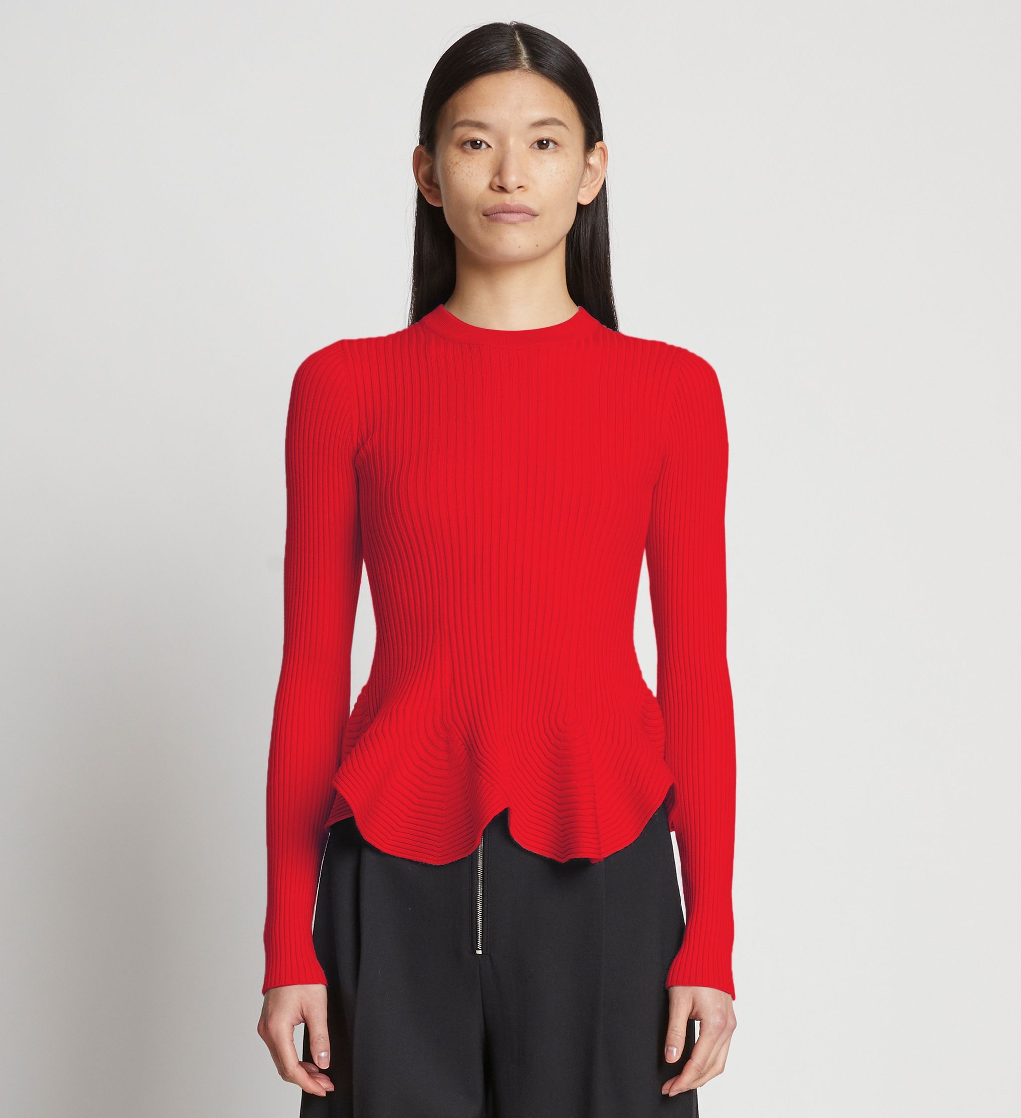 Fluted Rib Knit Peplum Sweater - 2