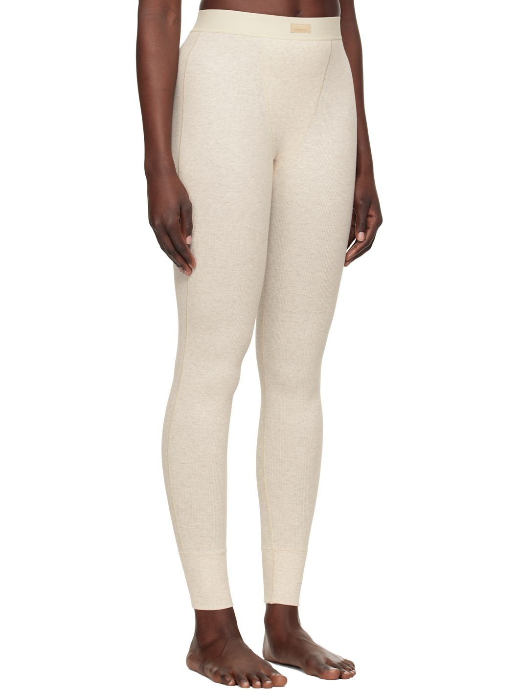 Beige Cotton Rib Leggings - 2