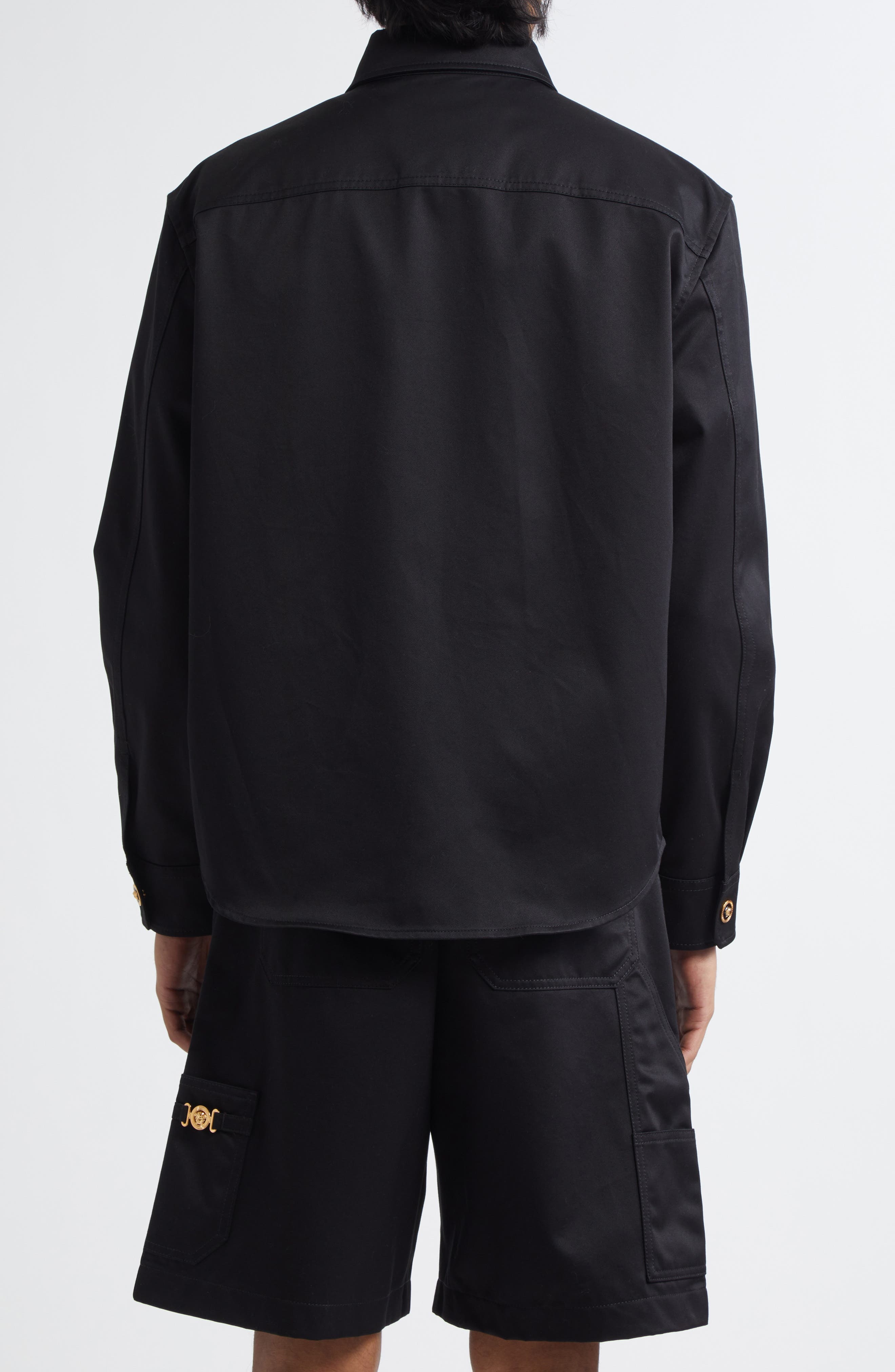 Versace Cotton Gabardine Overshirt in Black at Nordstrom - 3