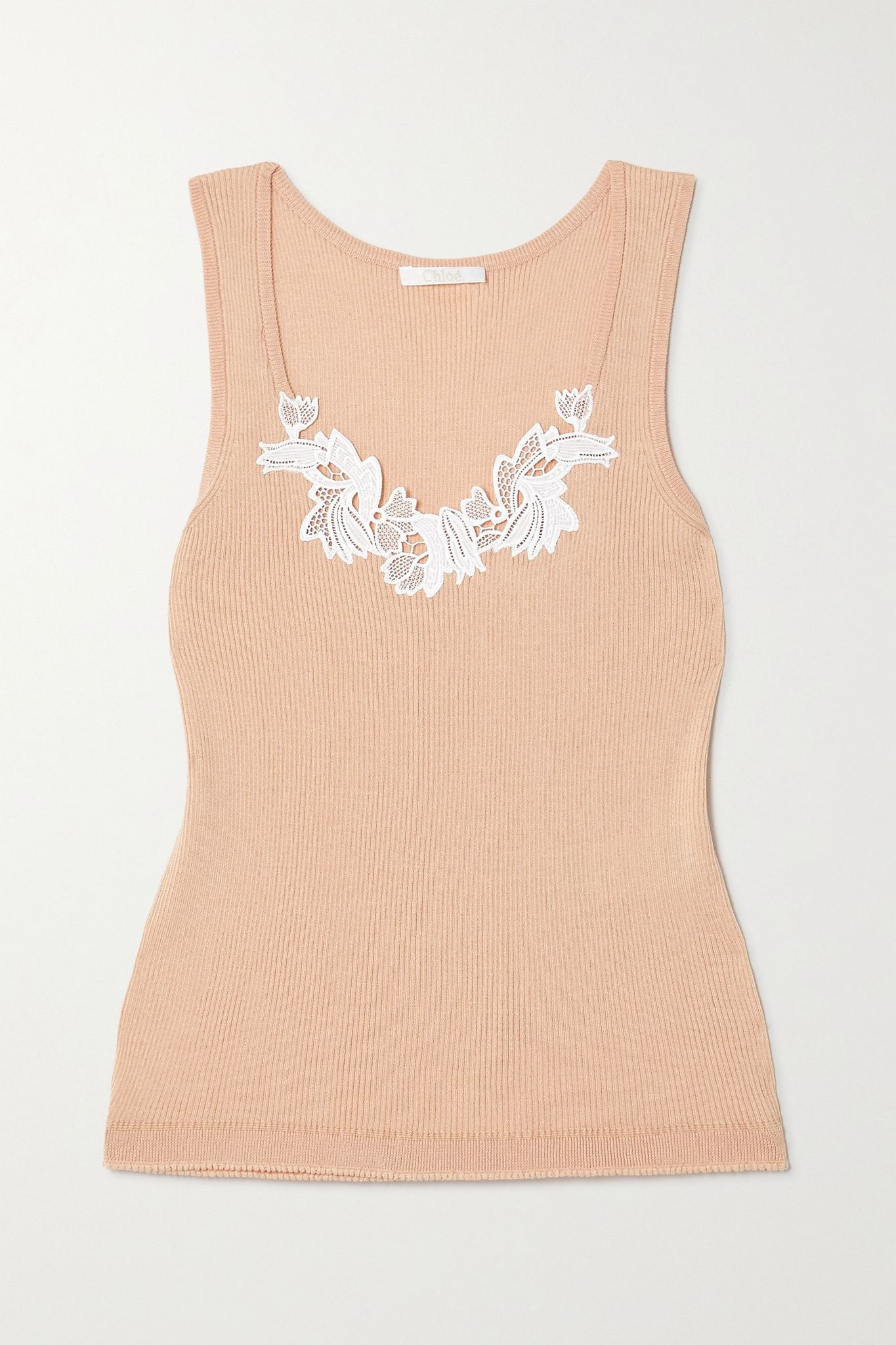 Guipure lace-trimmed ribbed cotton-jersey tank  - 1