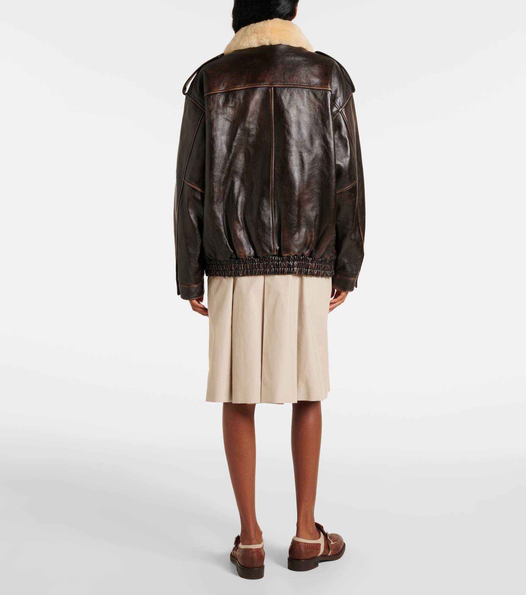 Logo faux shearling-trimmed leather jacket - 3