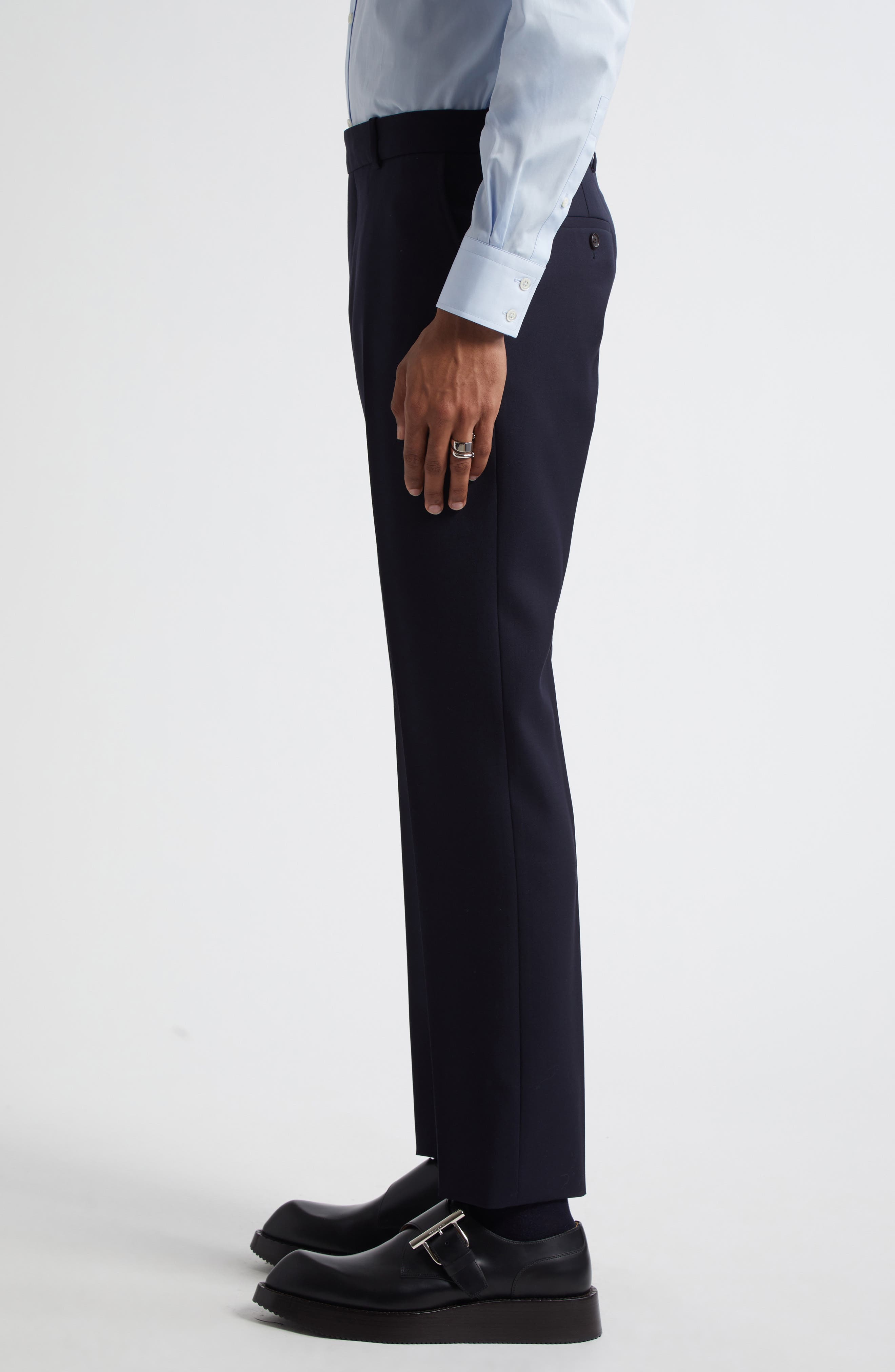 McQueen Low Rise Wool Cigarette Trousers in Navy at Nordstrom - 4