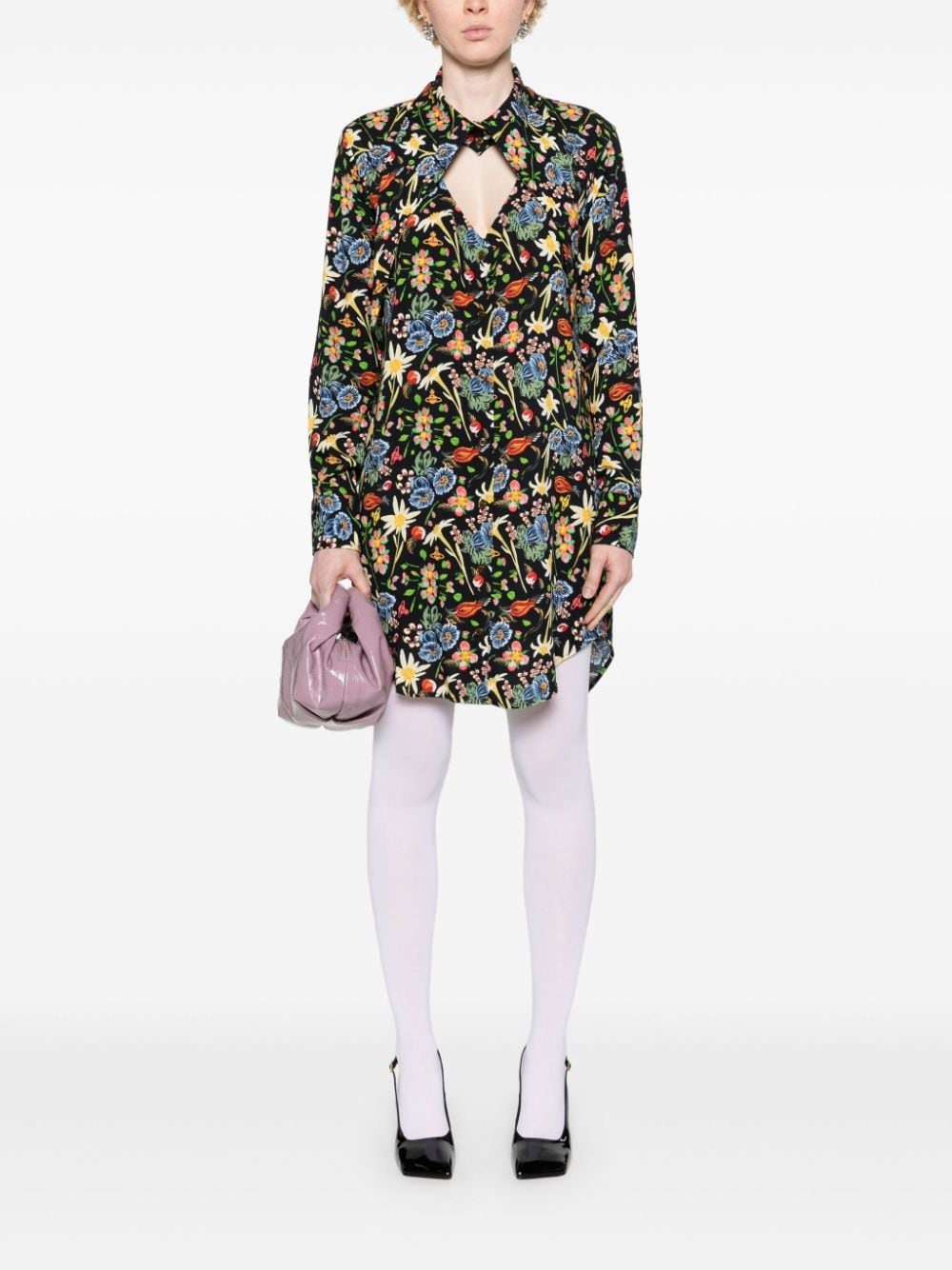 Heart floral-print shirt minidress - 2