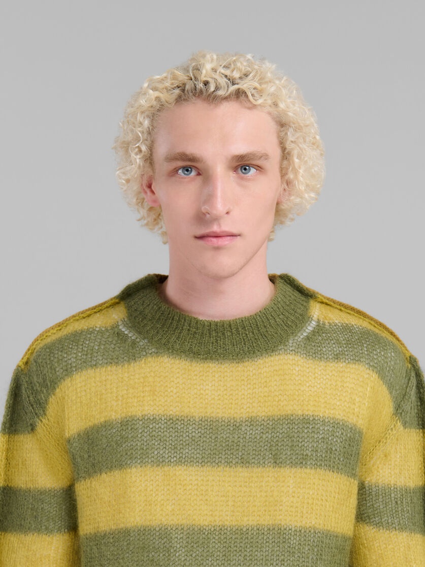 GREEN MOHAIR AND WOOL JUMPER WITH MIXED STRIPES - 4