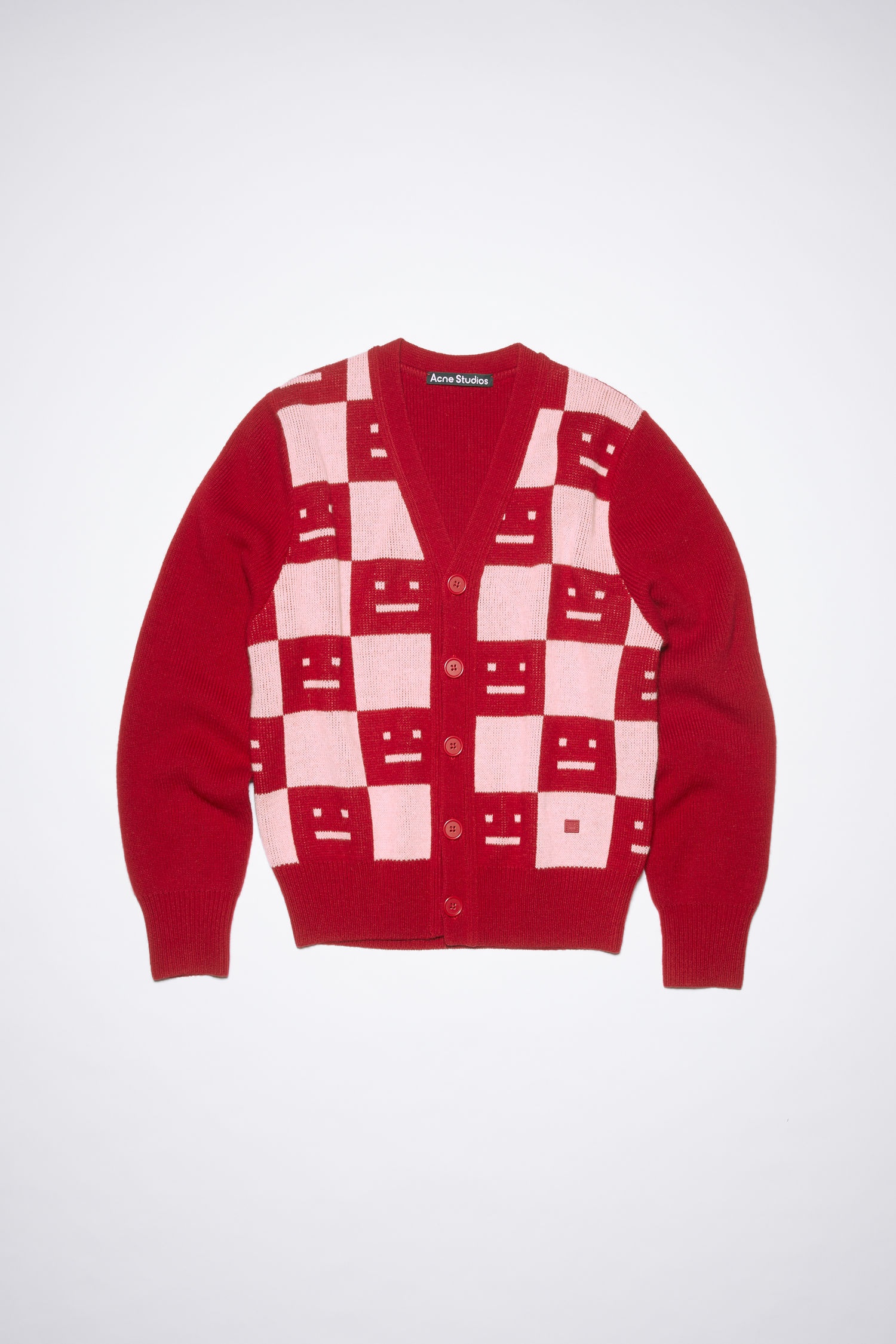 Wool knit cardigan - Deep red/faded pink melange - 6