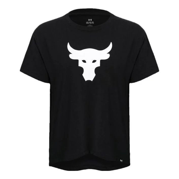 (WMNS) Under Armour Project Rock Brahma Heavyweight T-shirt 'Black White' 1378973-001 - 1