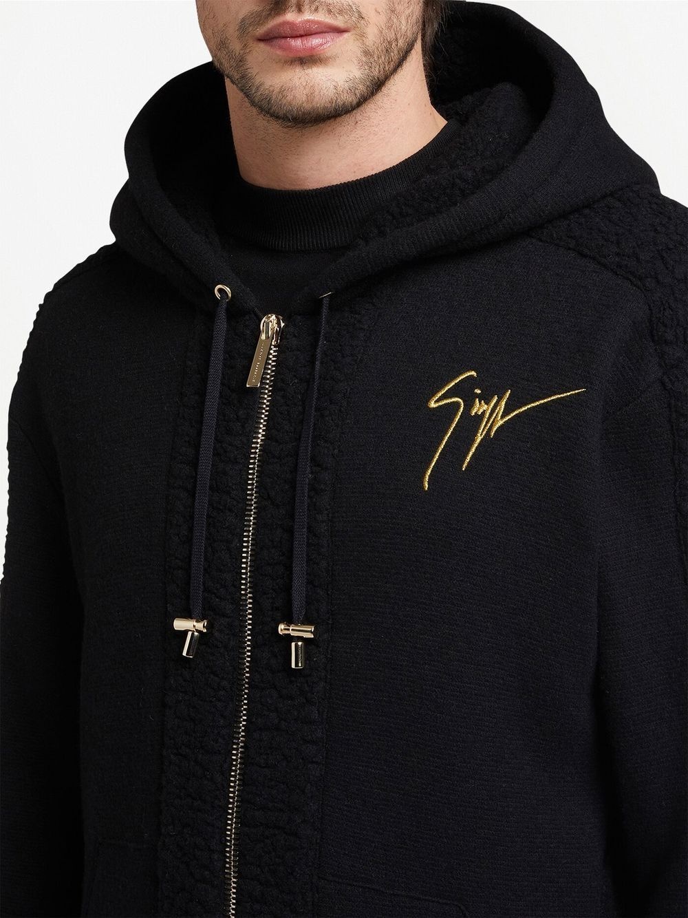zip-front shearling-trim hoodie - 5