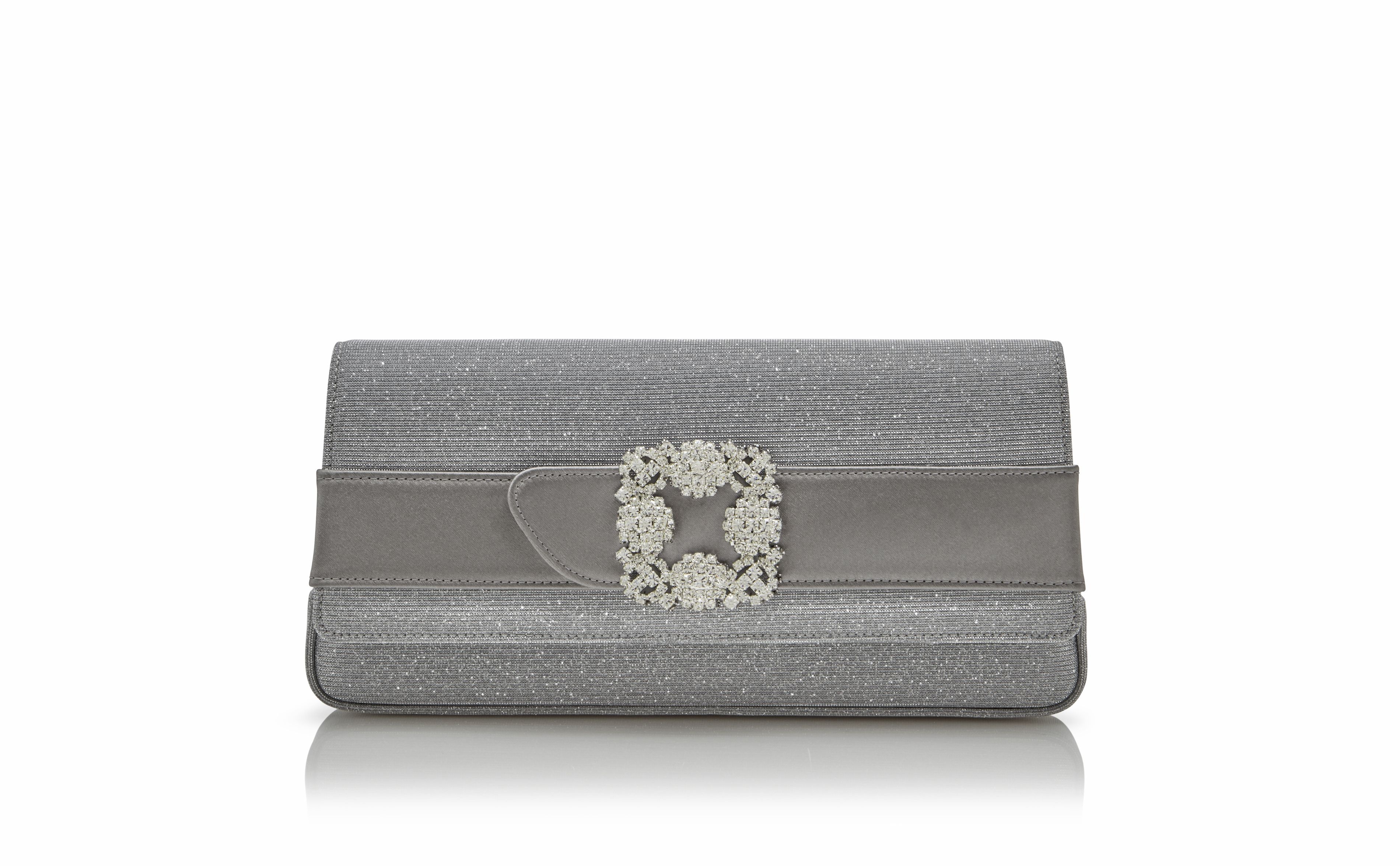 Silver Glitter Jewel Buckle Clutch - 1