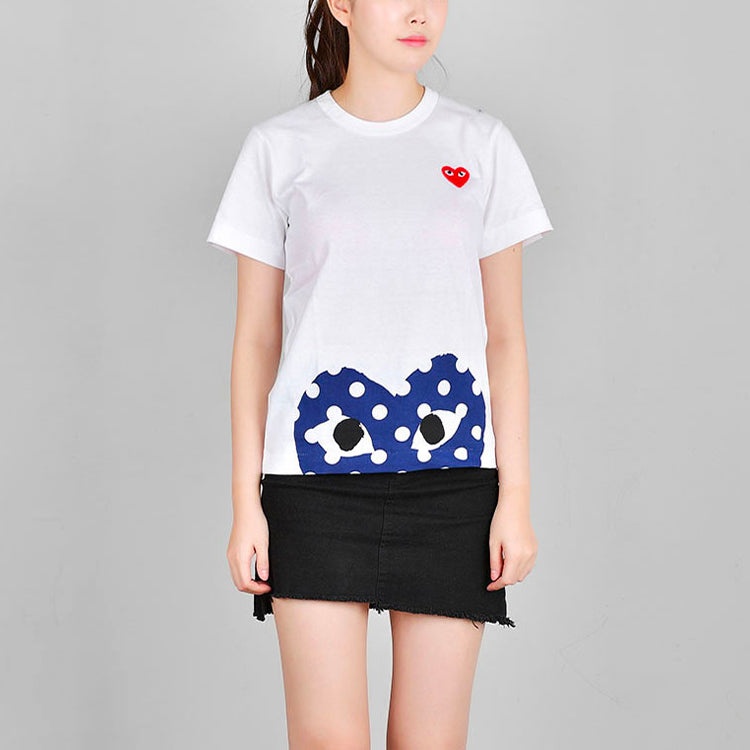 (WMNS) COMME des GARCONS PLAY Polka Dot Half Heart Tee 'White Blue' AZ-T235-051-1 - 2