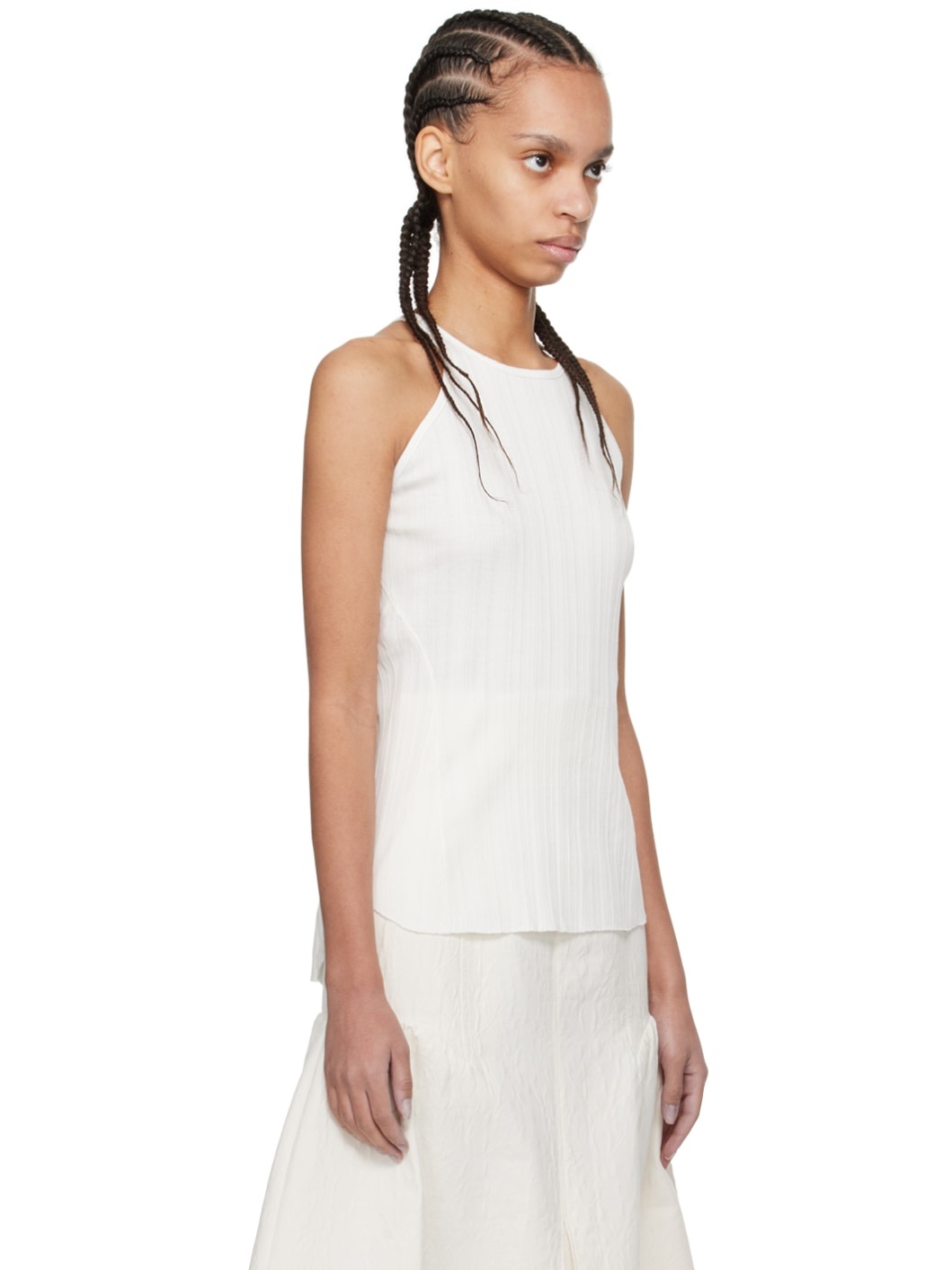 White Random Ribbed Tank Top - 2