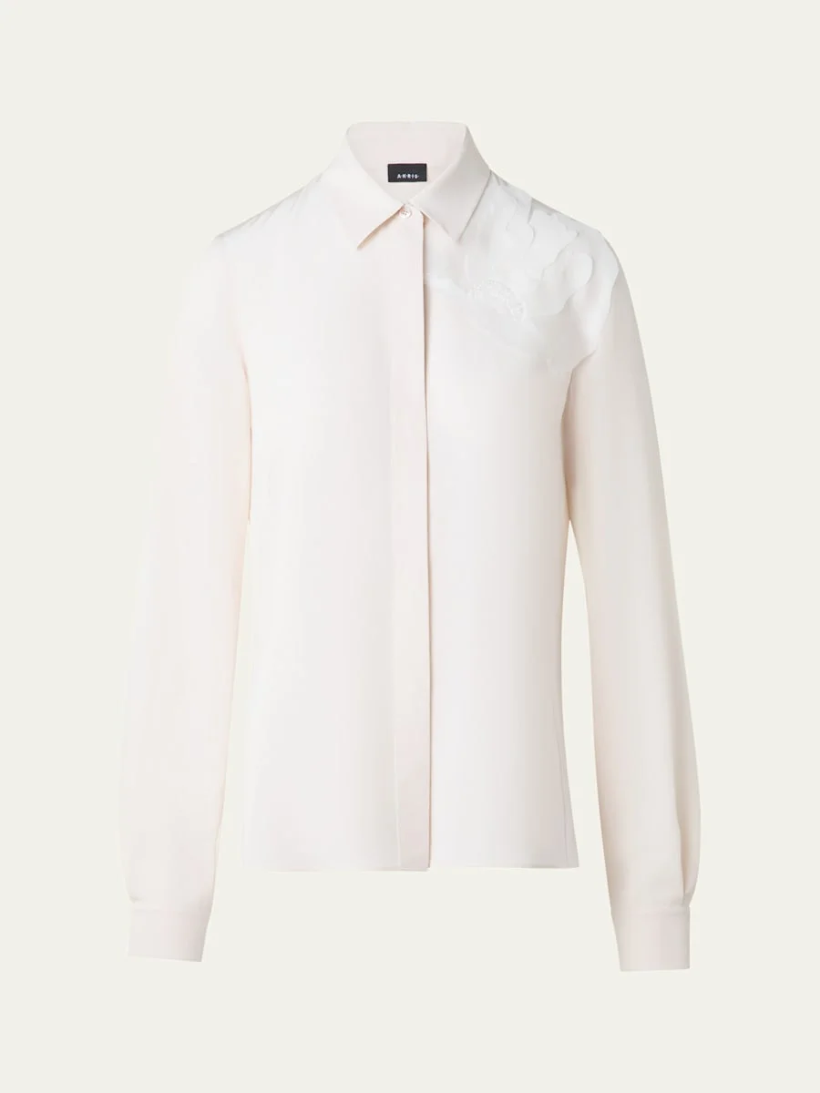 3D Organza Anemone Swarovski Silk Crepe Blouse - 1