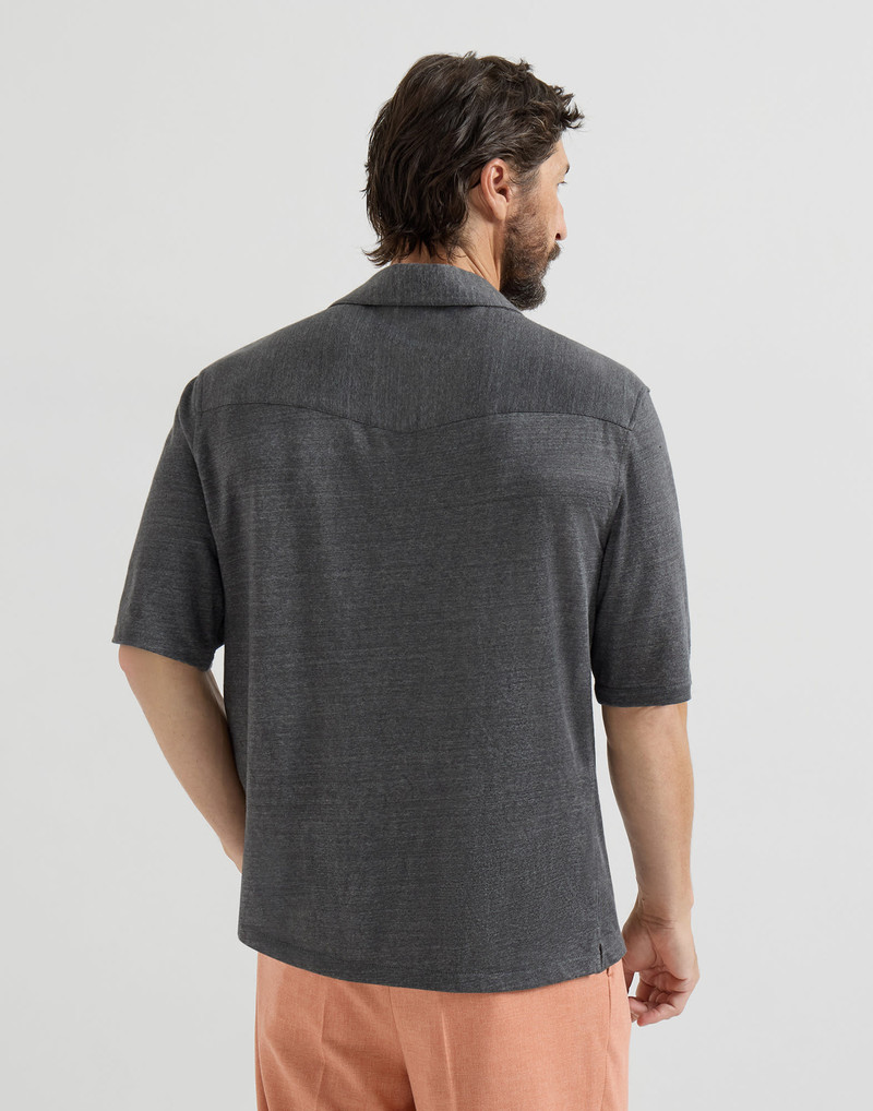 Linen and cotton mélange jersey short sleeve shirt with camp collar 3