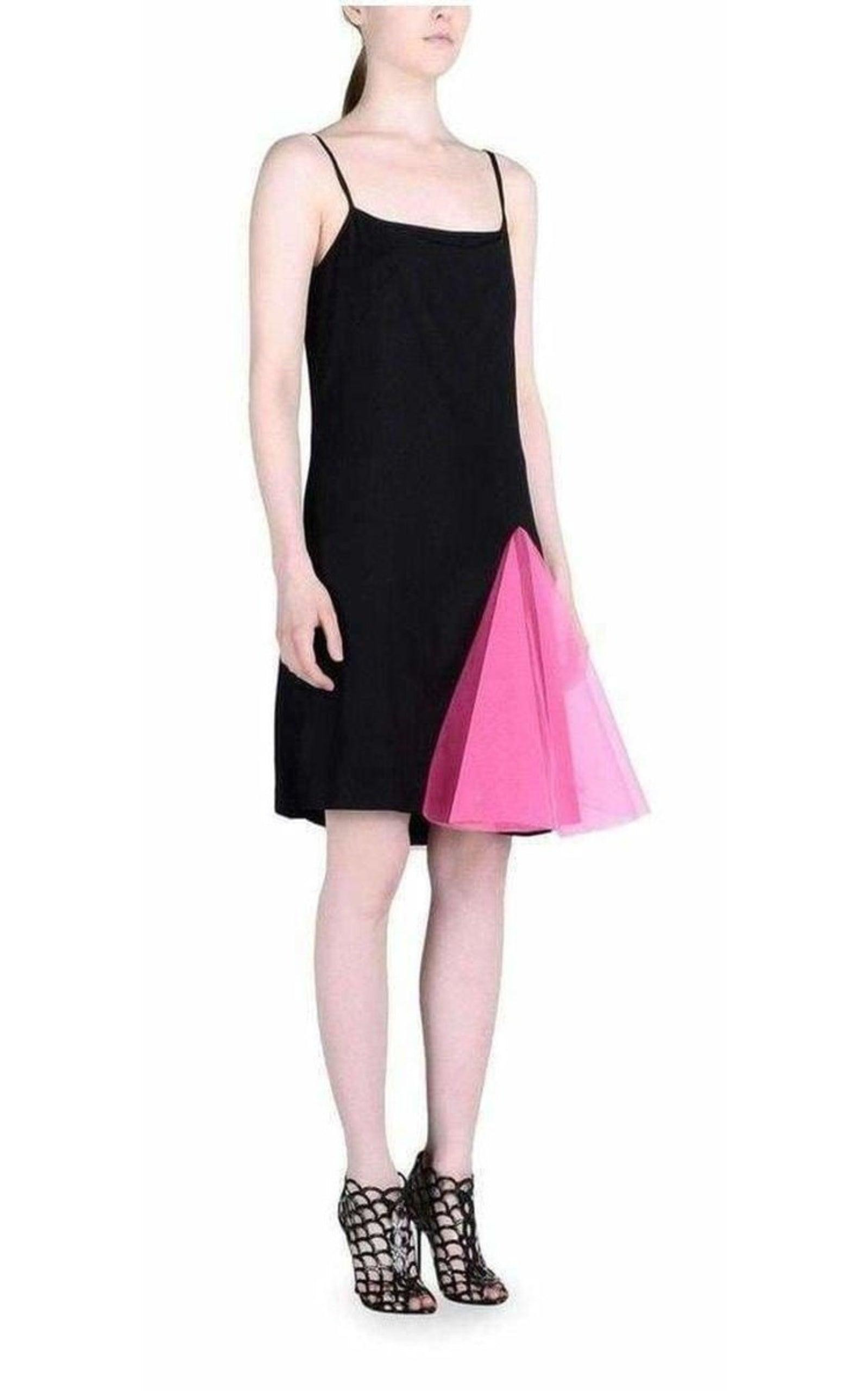 Black Strappy Dress With Neon Pink Godets - 2