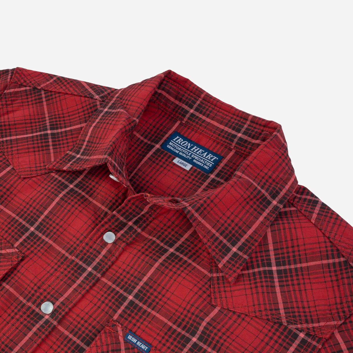IHSH-386-RED 5oz Selvedge Short Sleeved Western Shirt - Red Vintage Check - 9
