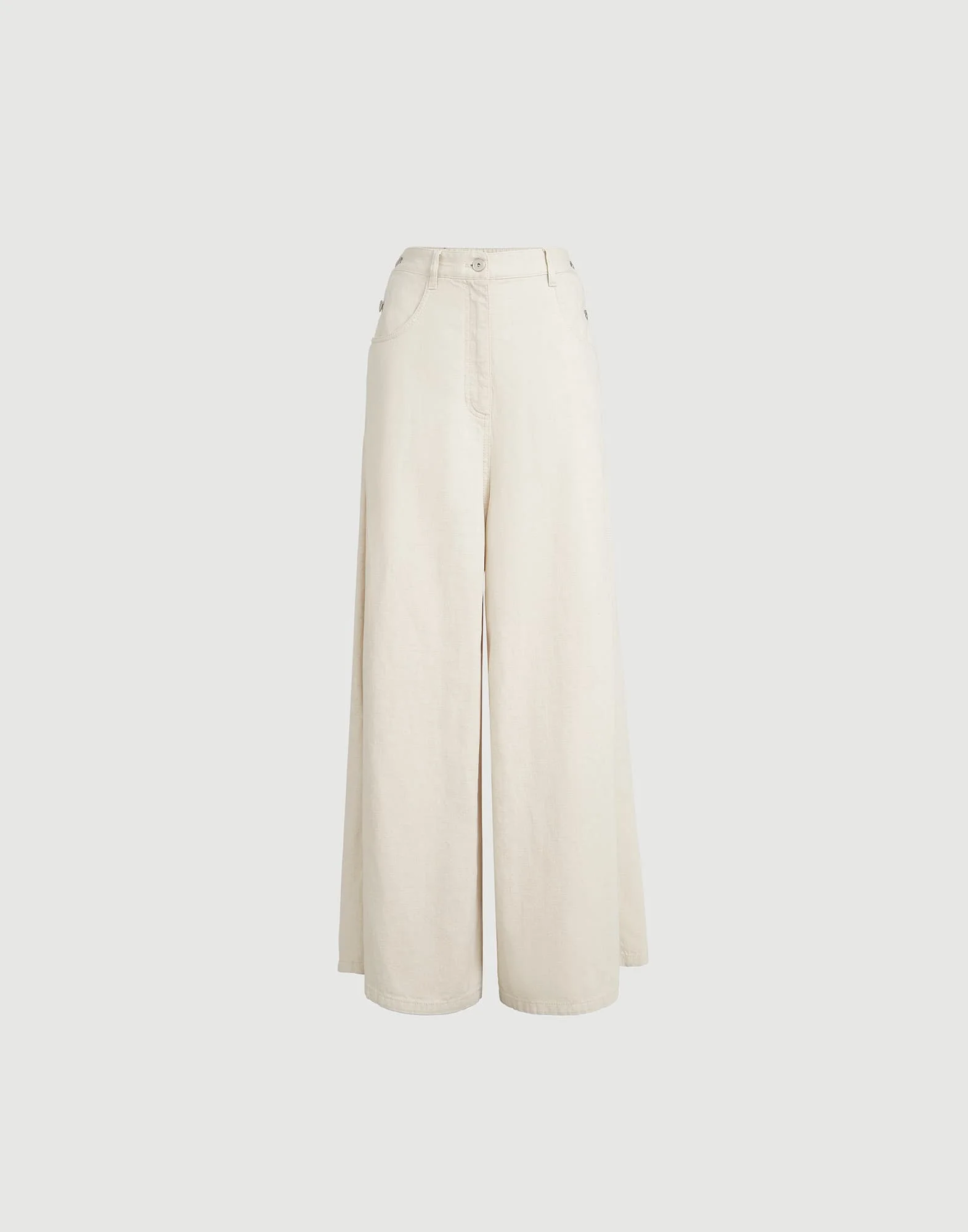 Washed cotton and linen denim wide sailor trousers with monili - 1