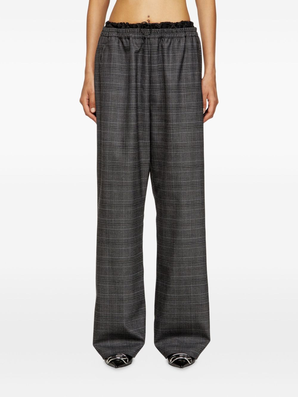 elastic-waist checked straight trousers - 3