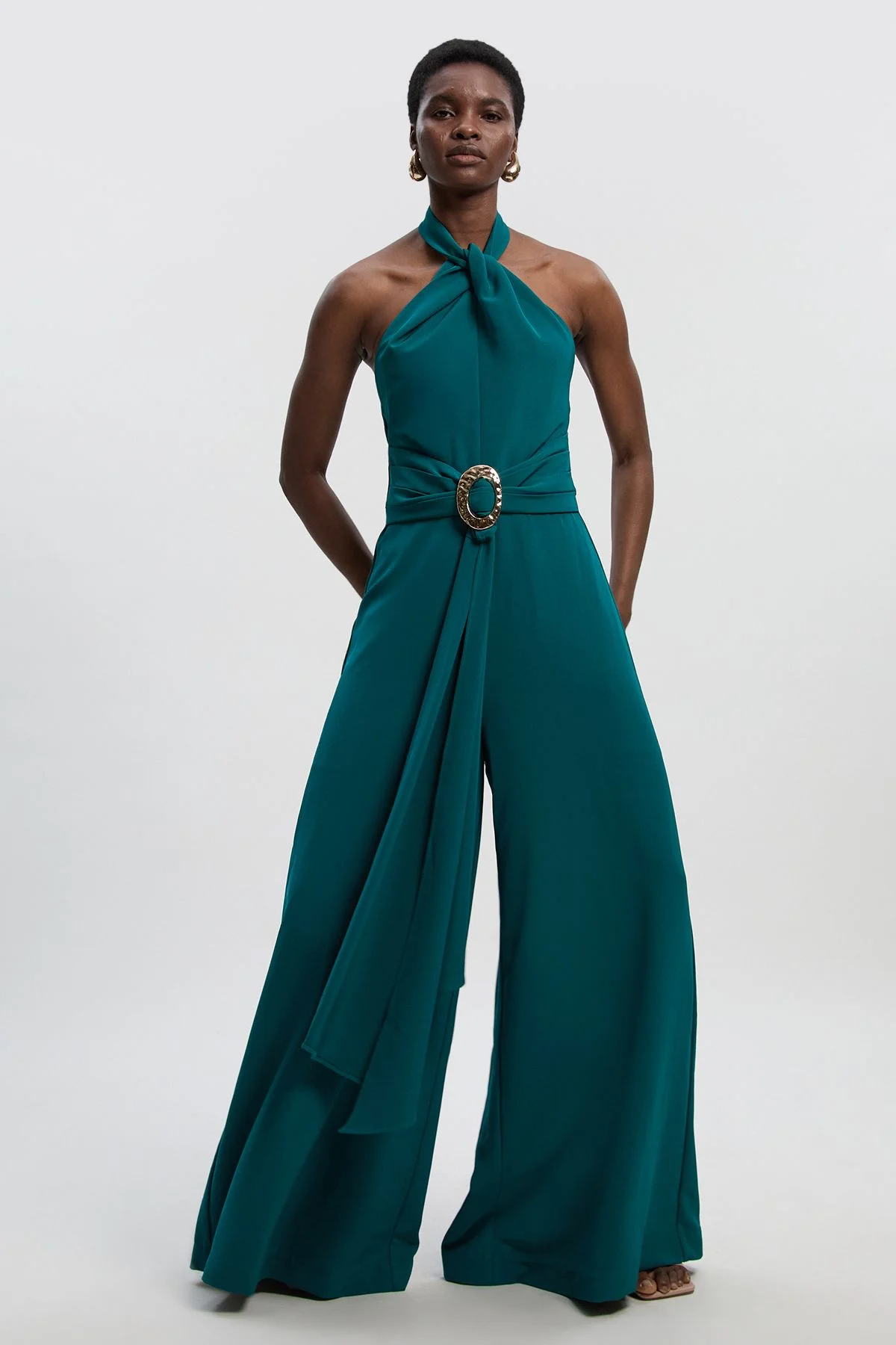 Petite Soft Tailored Trim Detail Wide Leg Jumpsuit - 1