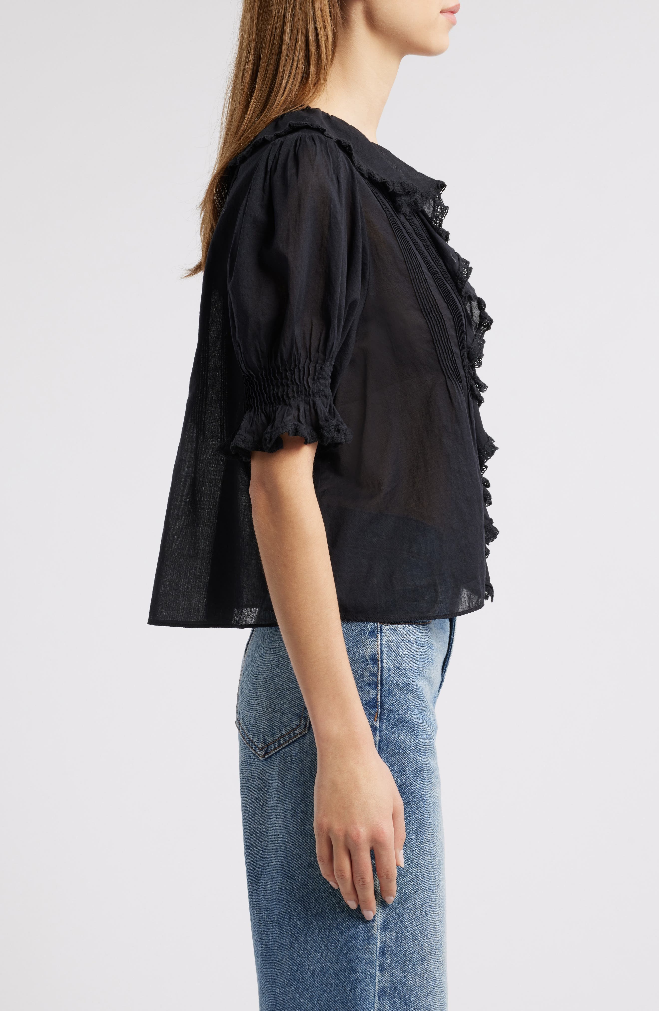 DÔEN Henri Organic Cotton Voile Top in Black at Nordstrom - 3