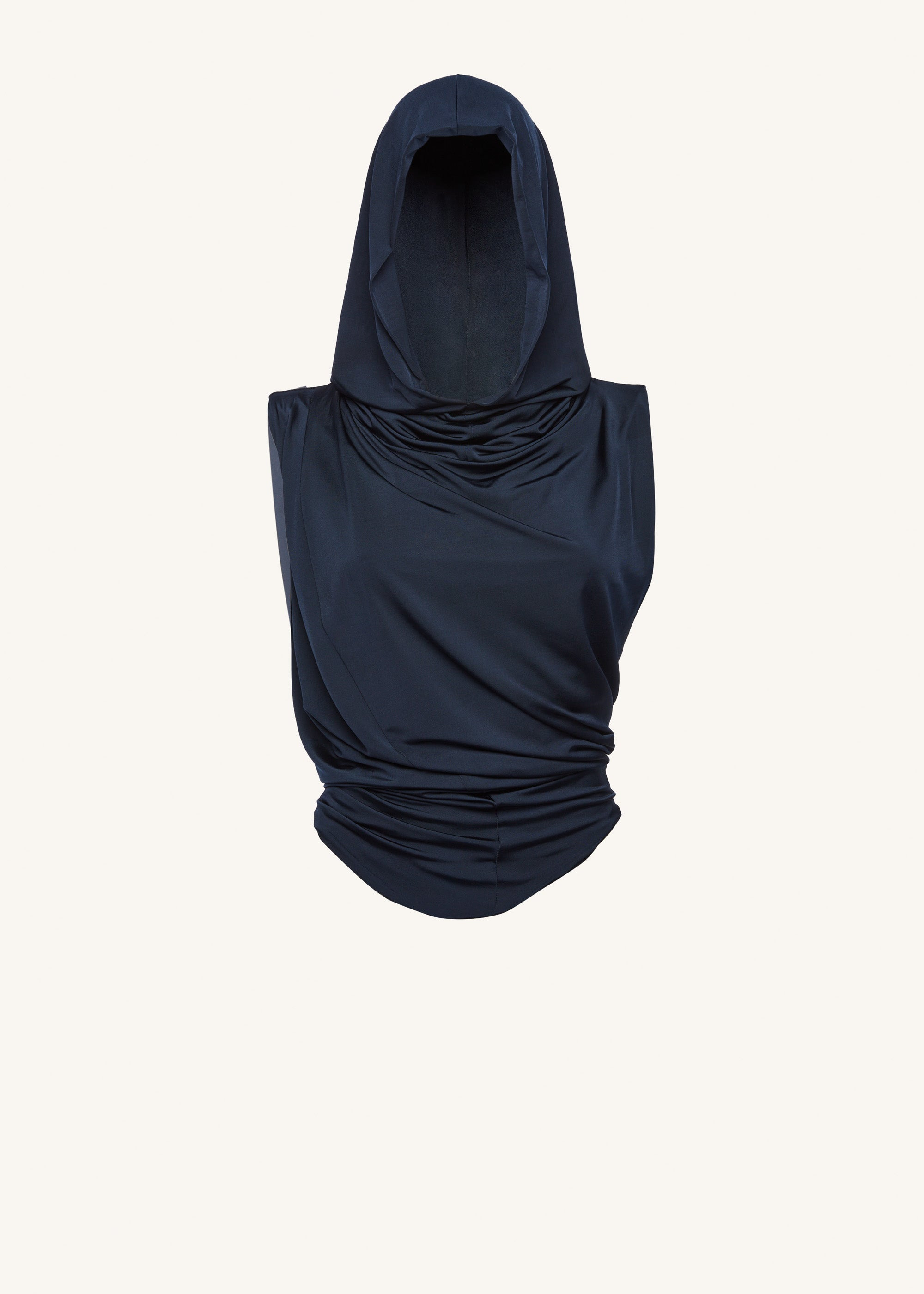 Hooded drape top in navy - 1