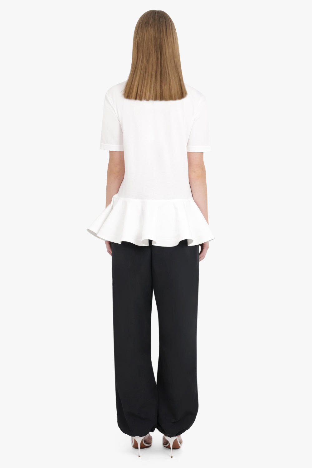 LOOSE FIT PEPLUM FLARE HEM T-SHIRT | WHITE - 5