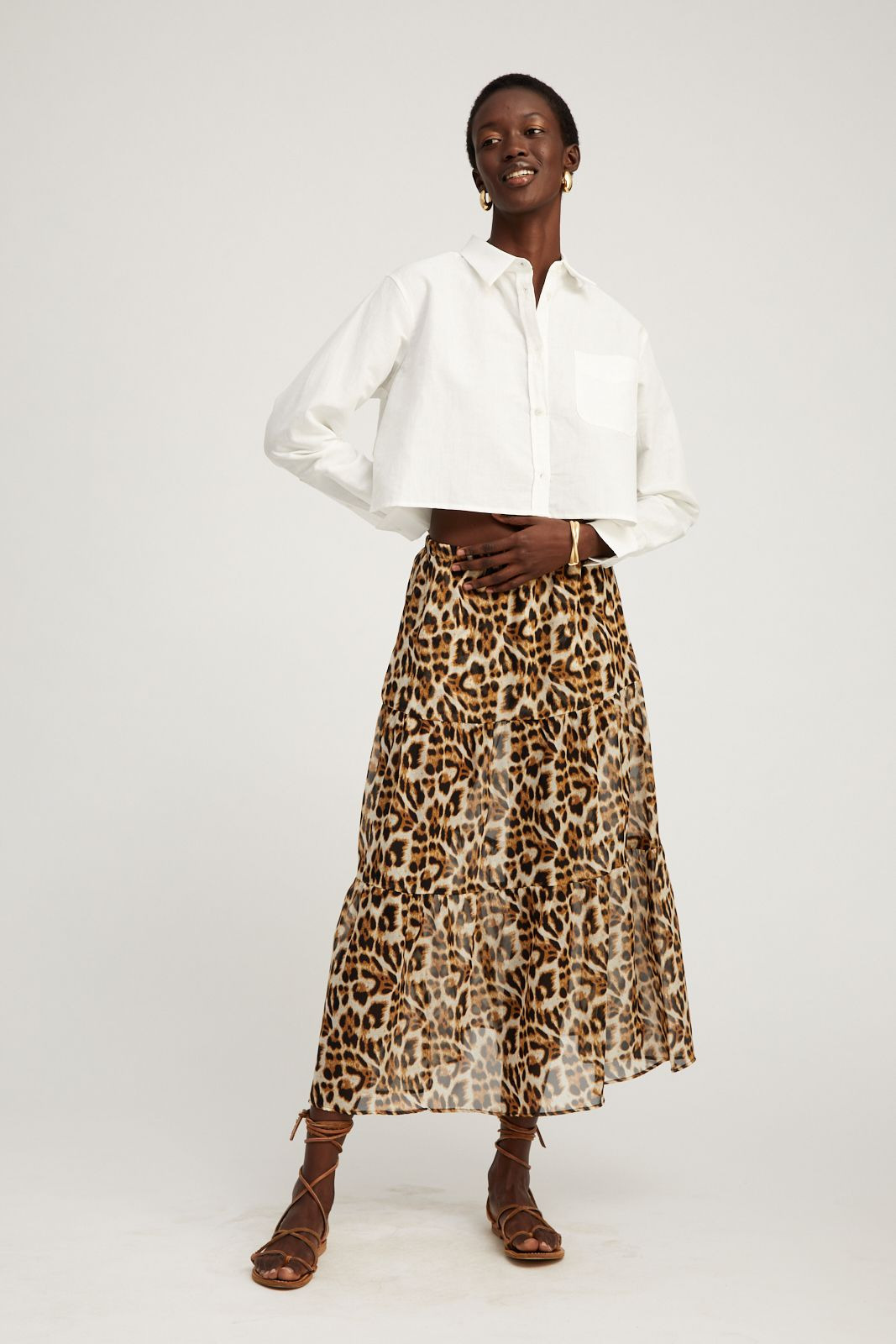 WHITE LINEN CROPPED BUTTON DOWN - 3